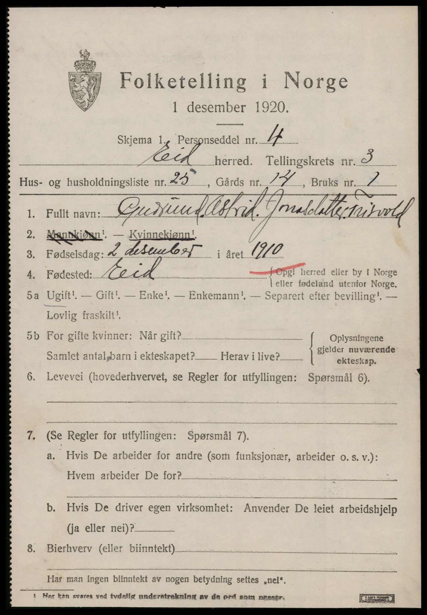 SAT, 1920 census for Eid, 1920, p. 979