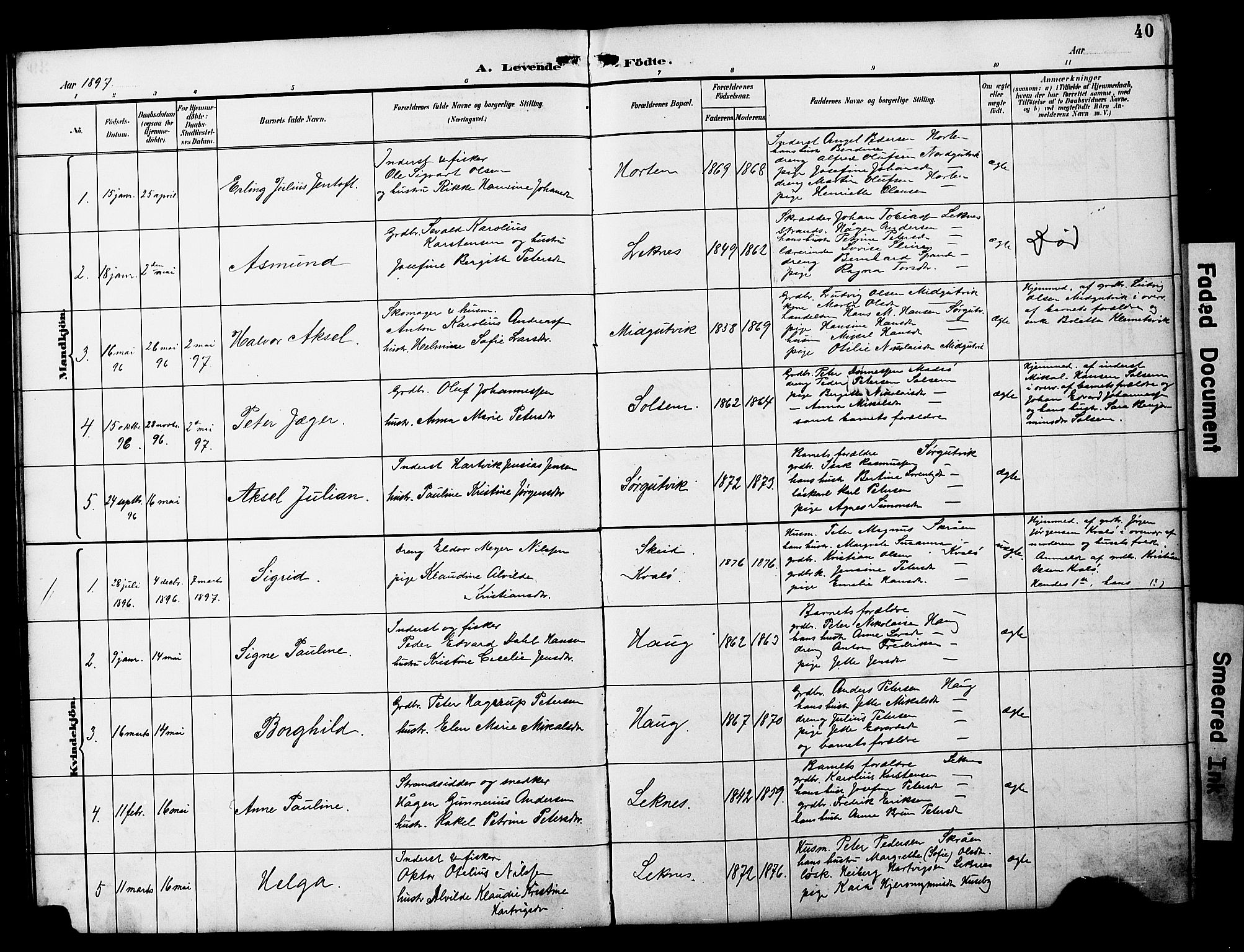 Ministerialprotokoller, klokkerbøker og fødselsregistre - Nord-Trøndelag, SAT/A-1458/788/L0701: Parish register (copy) no. 788C01, 1888-1913, p. 40