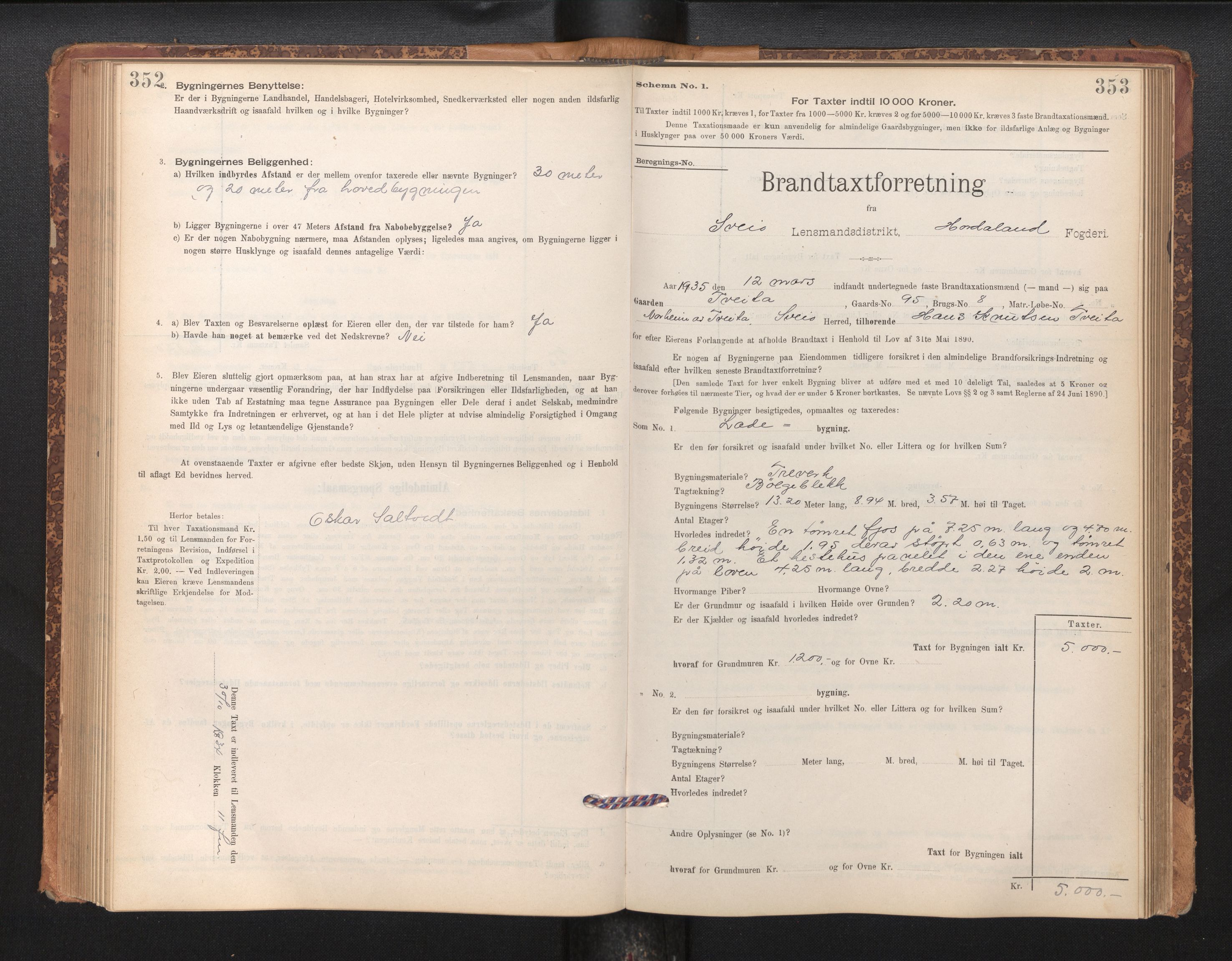 Lensmannen i Sveio, SAB/A-35301/0012/L0008: Branntakstprotokoll, skjematakst, 1912-1939, p. 352-353