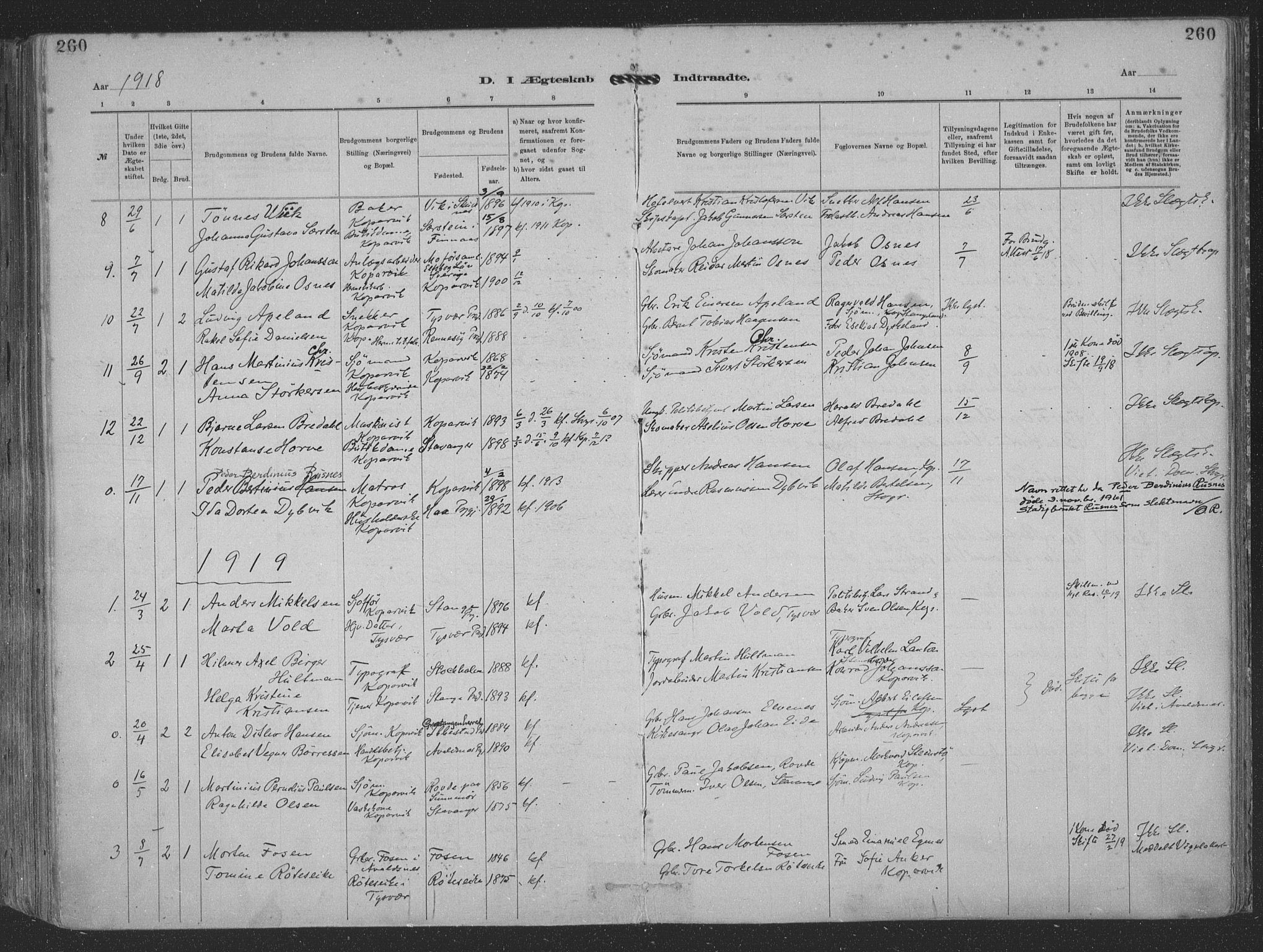 Kopervik sokneprestkontor, SAST/A-101850/H/Ha/Haa/L0001: Parish register (official) no. A 1, 1880-1919, p. 260