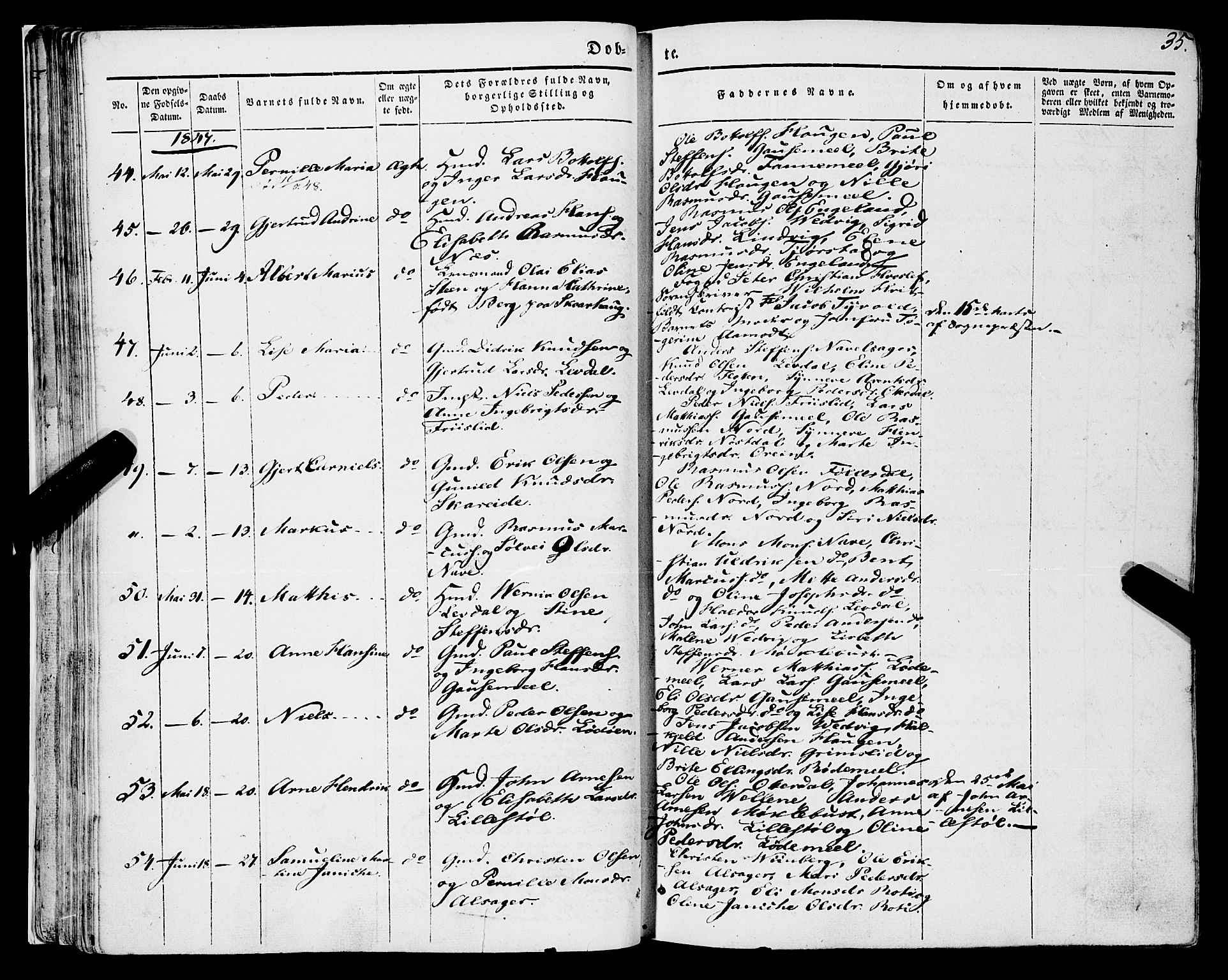 Eid sokneprestembete, AV/SAB-A-82301/H/Haa/Haaa/L0007: Parish register (official) no. A 7, 1844-1858, p. 35