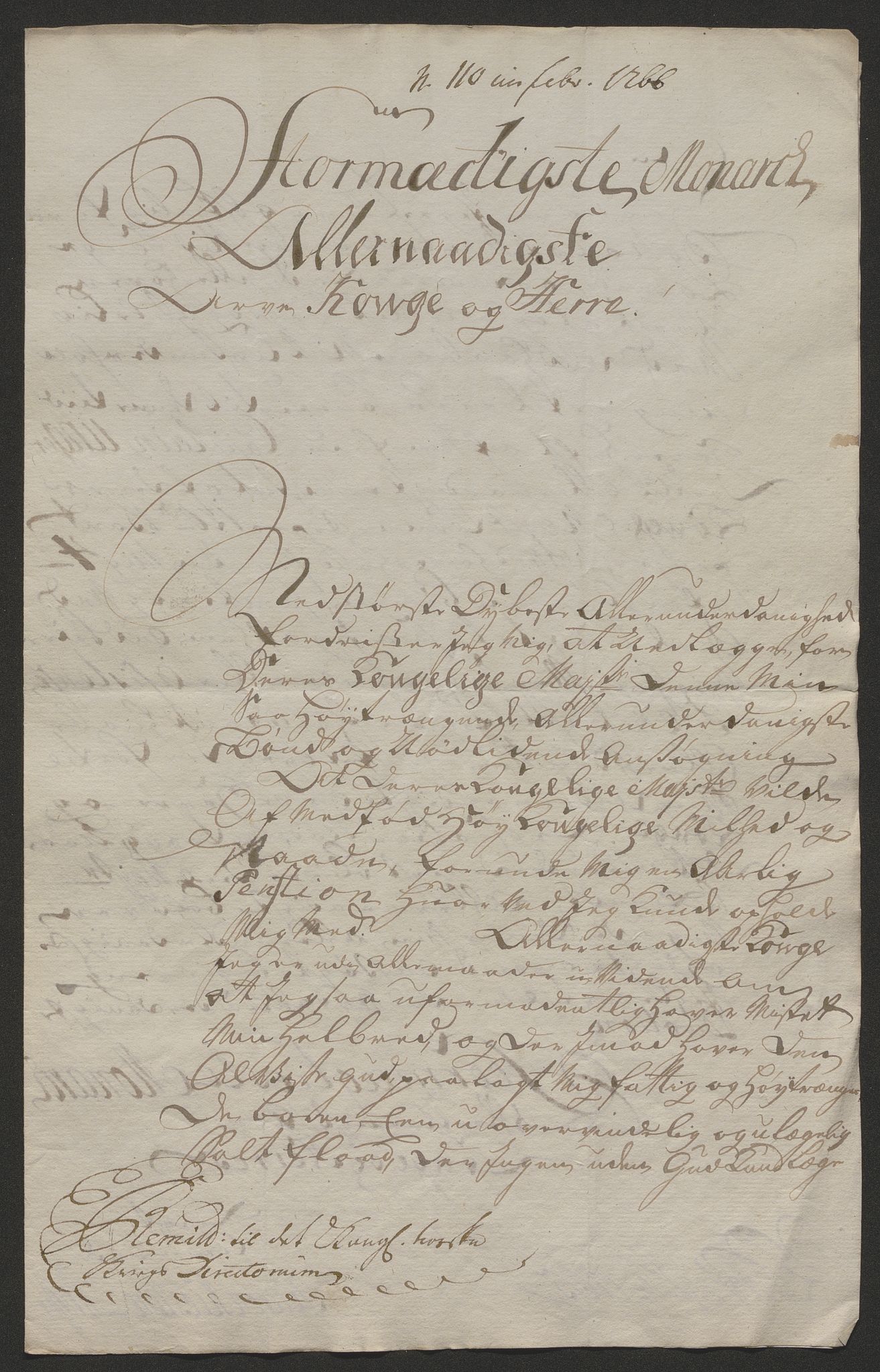 Forsvaret, Den norske kvesthuskasse/krigshospitalkasse, RA/RAFA-1887/F/Fa/L0023: Ansøkninger om pensjon, pengelån m.v., 1765, p. 357