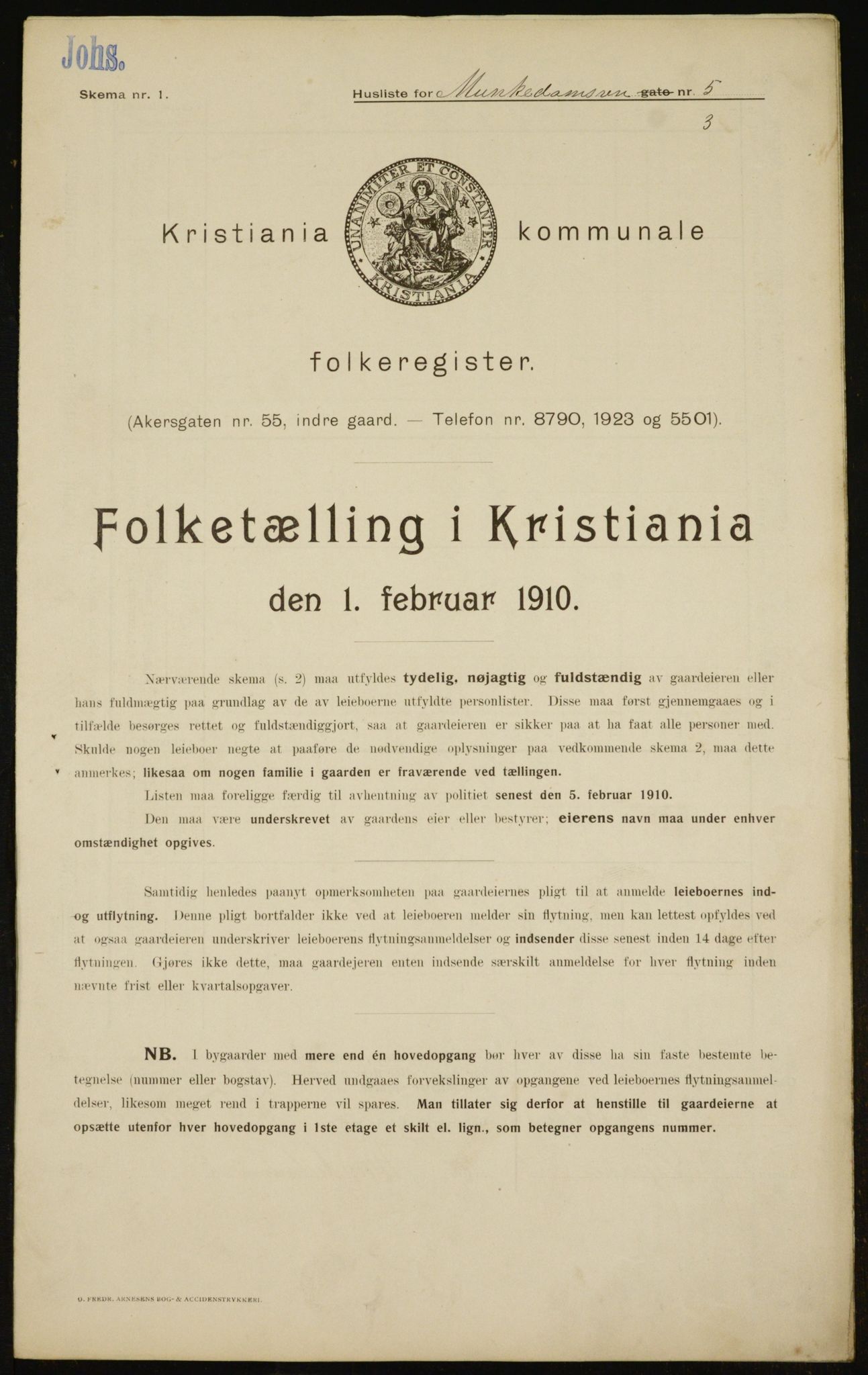 OBA, Municipal Census 1910 for Kristiania, 1910, p. 64533