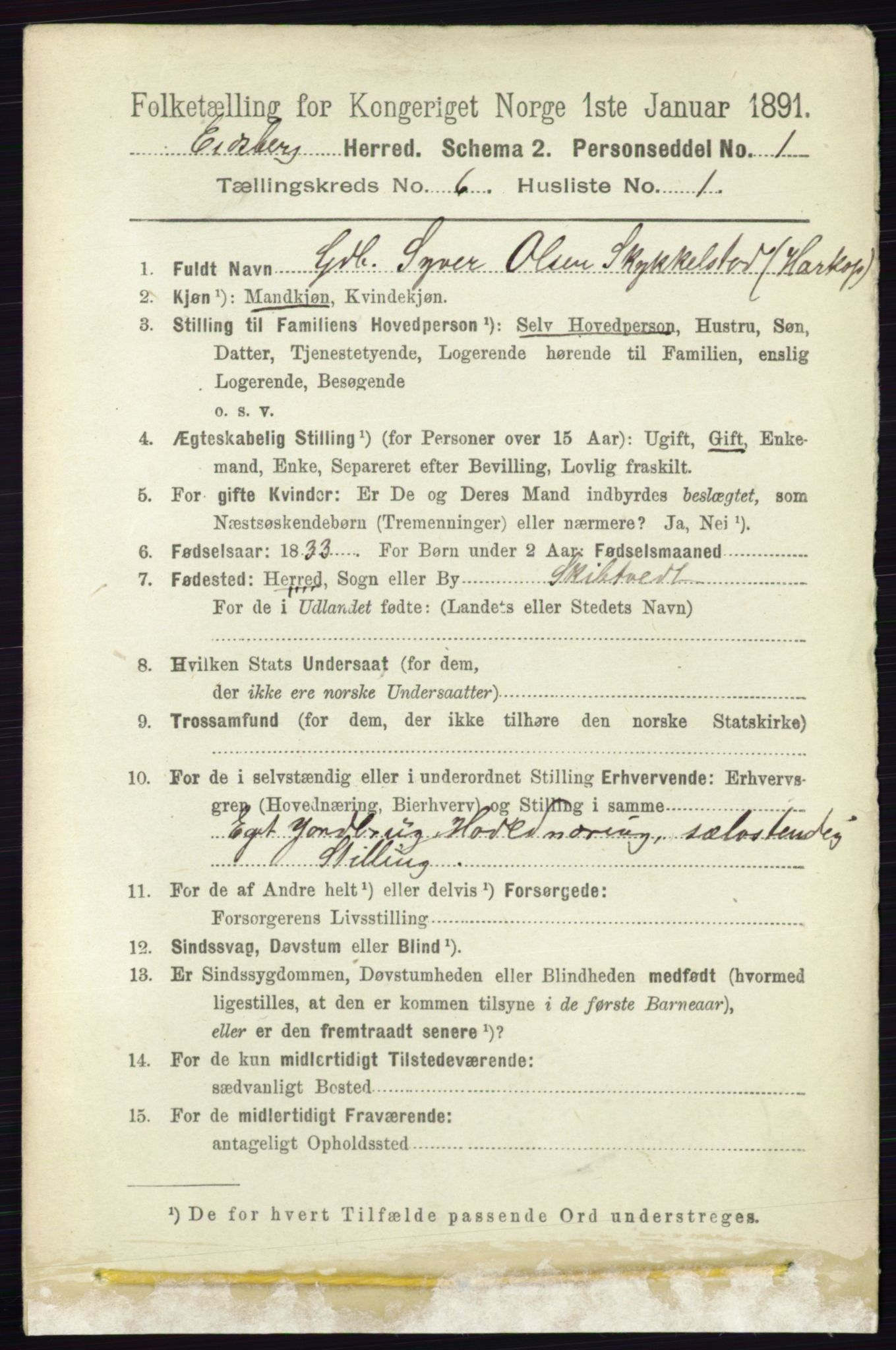 RA, 1891 census for 0125 Eidsberg, 1891, p. 3575