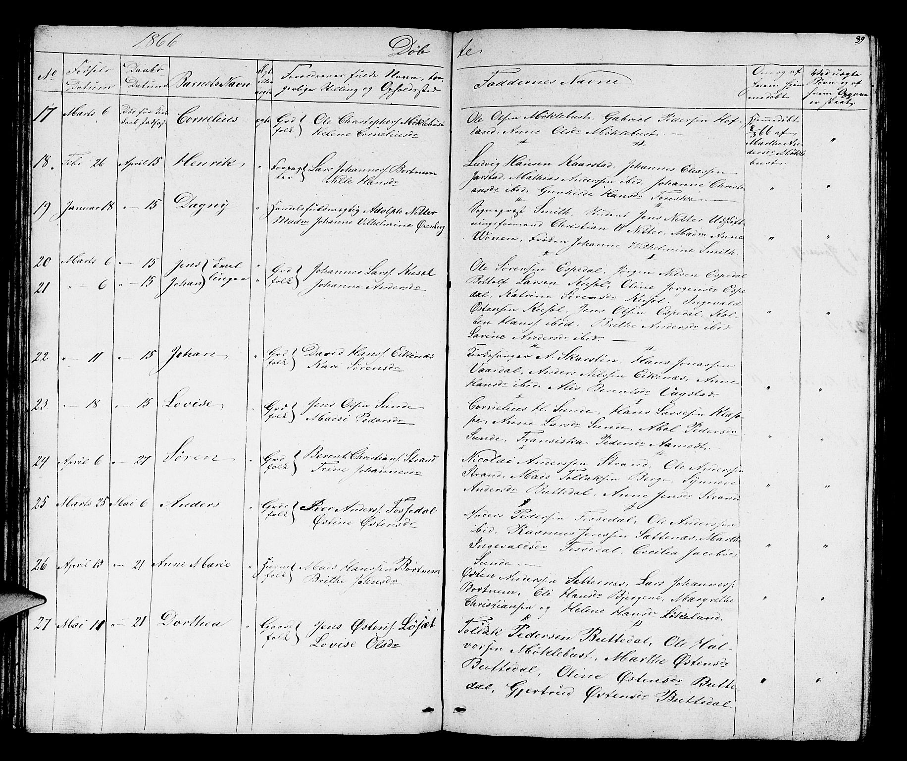 Fjaler sokneprestembete, SAB/A-79801/H/Hab/Habc/L0001: Parish register (copy) no. C 1, 1852-1878, p. 39