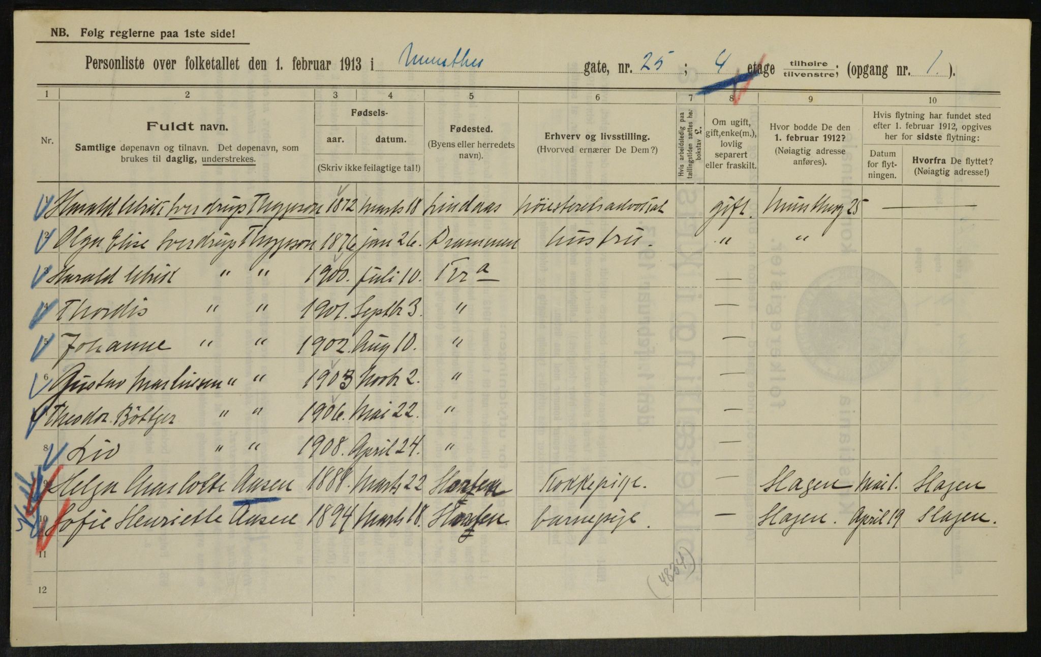 OBA, Municipal Census 1913 for Kristiania, 1913, p. 68077