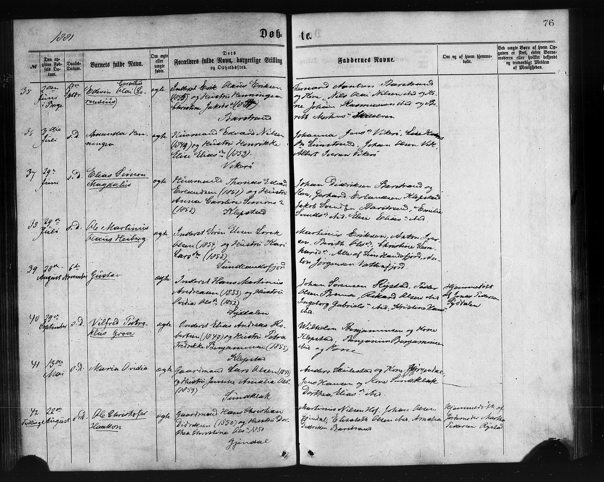 Ministerialprotokoller, klokkerbøker og fødselsregistre - Nordland, AV/SAT-A-1459/876/L1096: Parish register (official) no. 876A02, 1870-1886, p. 76