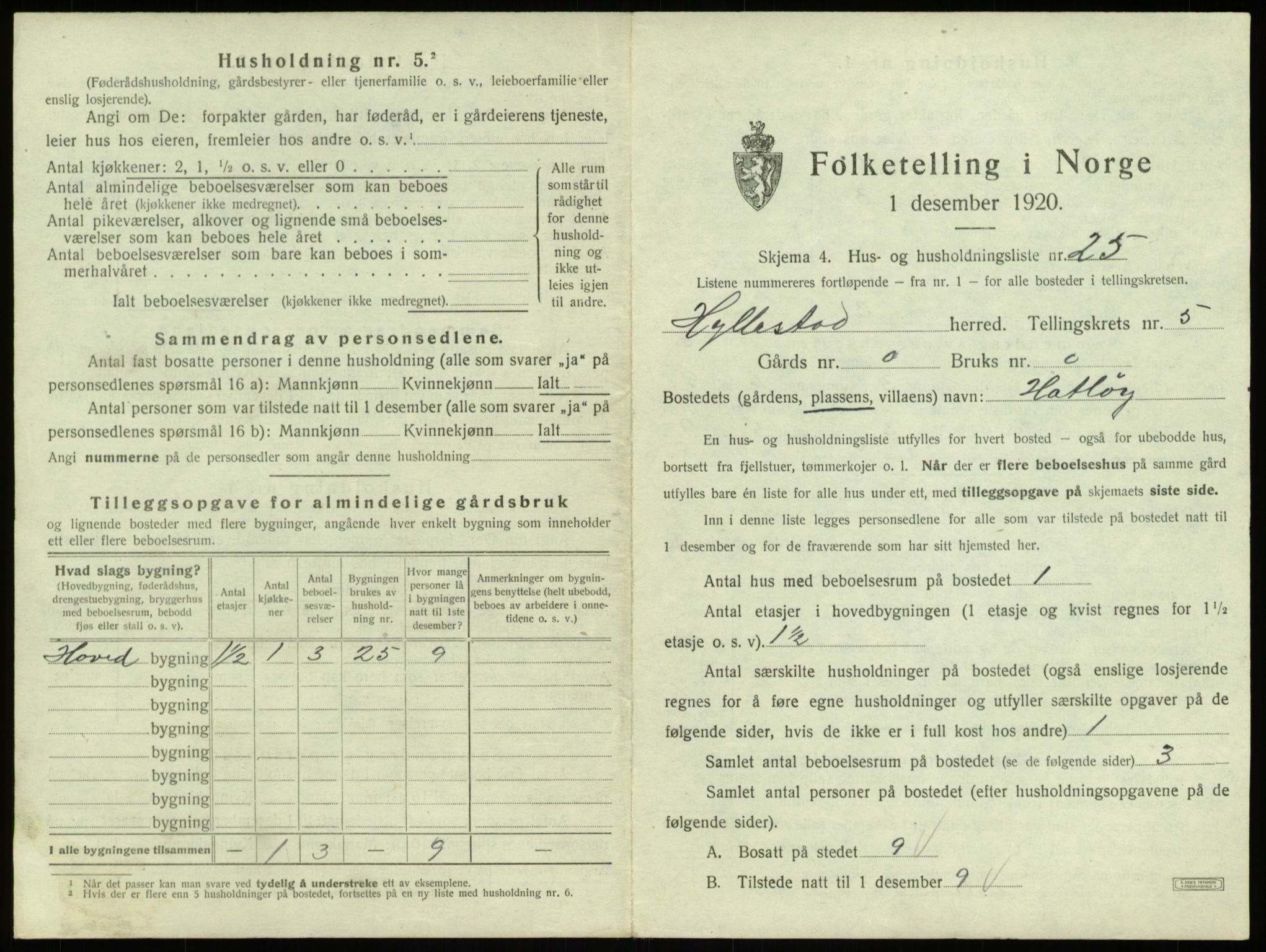 SAB, 1920 census for Hyllestad, 1920, p. 359