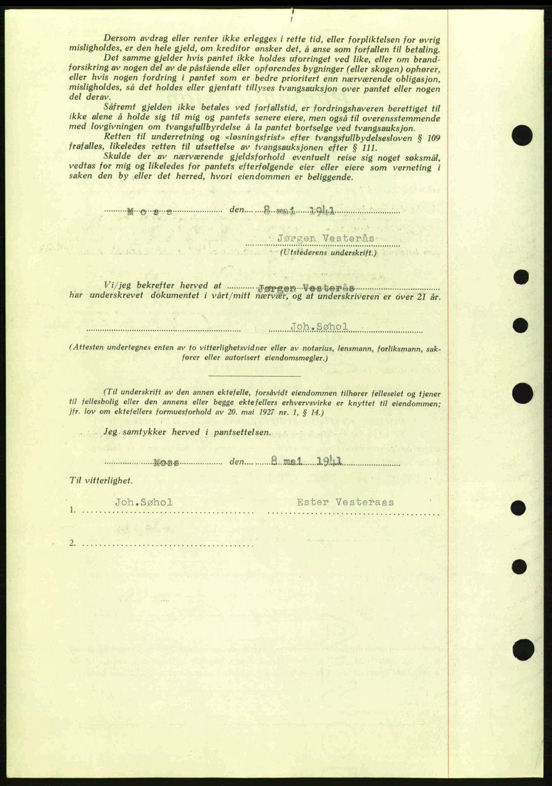 Moss sorenskriveri, SAO/A-10168: Mortgage book no. B10, 1940-1941, Diary no: : 888/1941