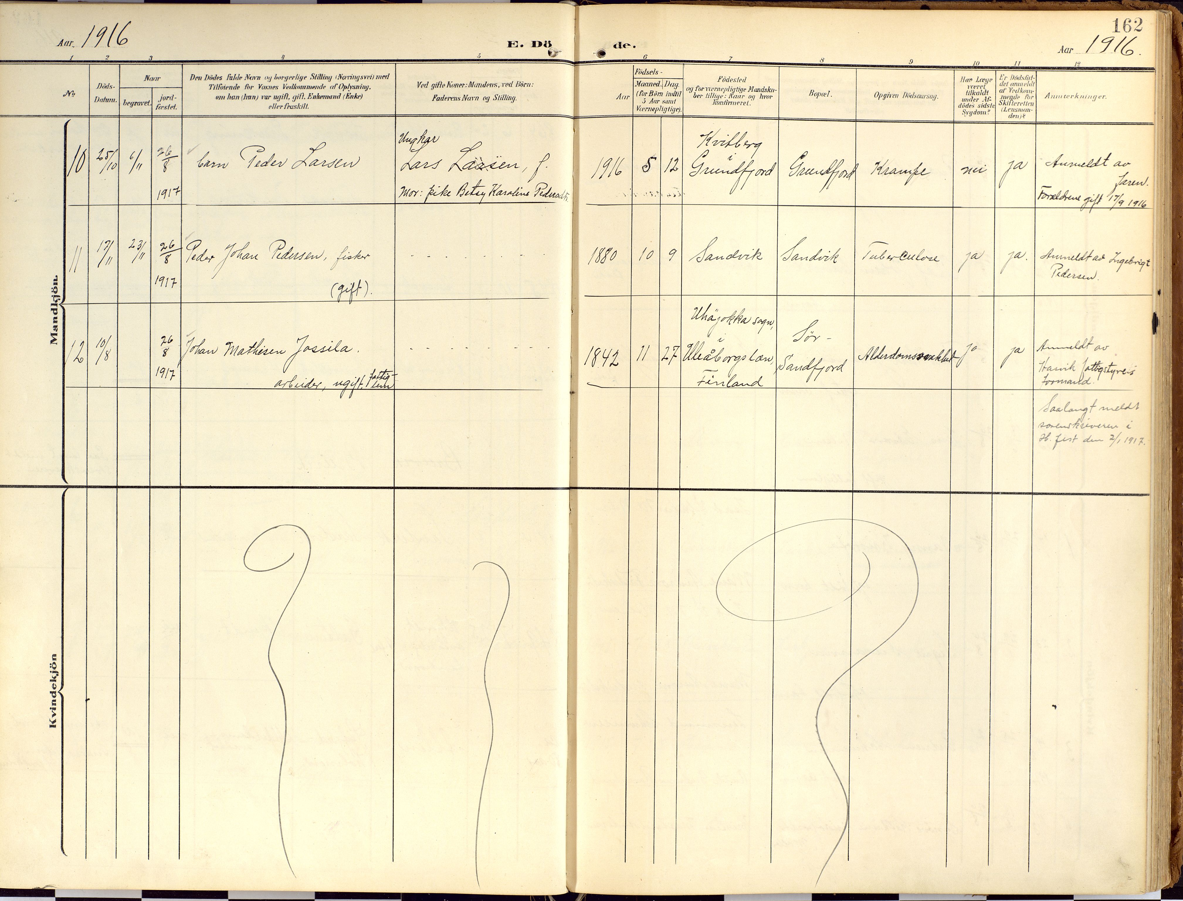 Loppa sokneprestkontor, SATØ/S-1339/H/Ha/L0010kirke: Parish register (official) no. 10, 1907-1922, p. 162