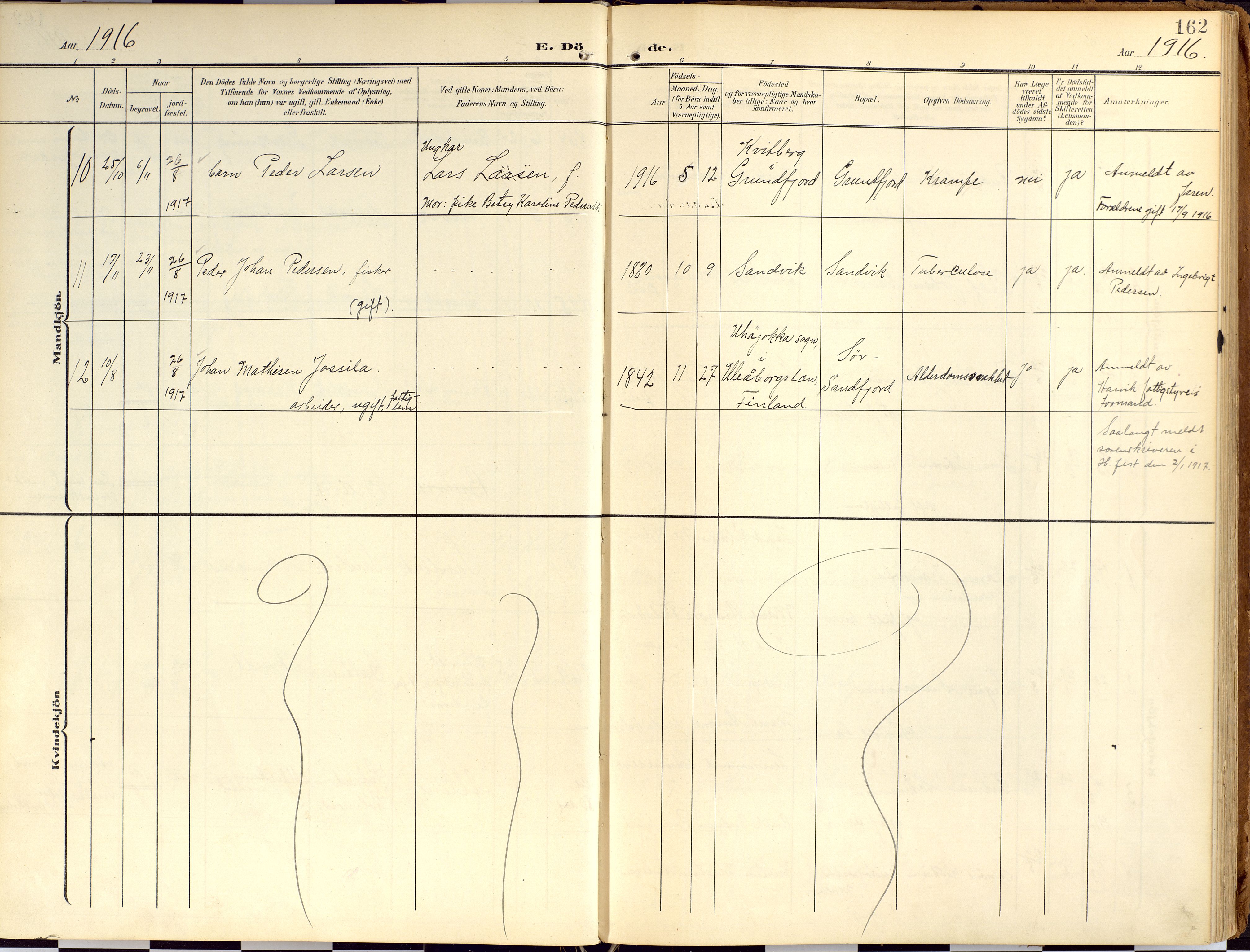 Loppa sokneprestkontor, AV/SATØ-S-1339/H/Ha/L0010kirke: Parish register (official) no. 10, 1907-1922, p. 162