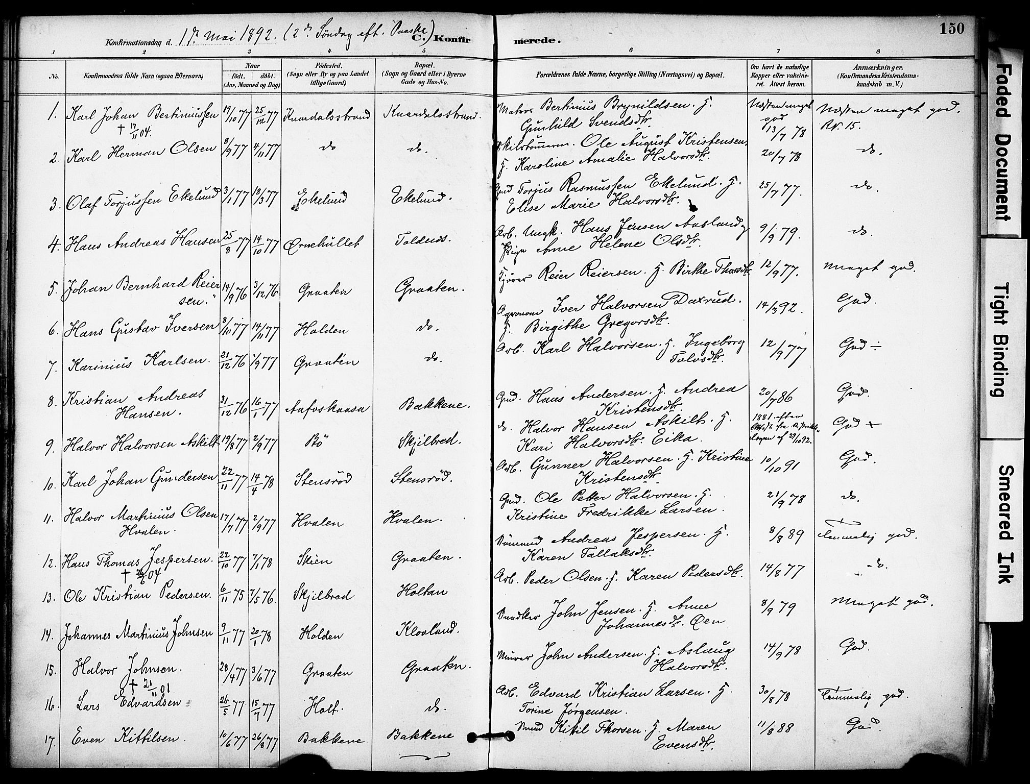 Solum kirkebøker, SAKO/A-306/F/Fa/L0010: Parish register (official) no. I 10, 1888-1898, p. 150