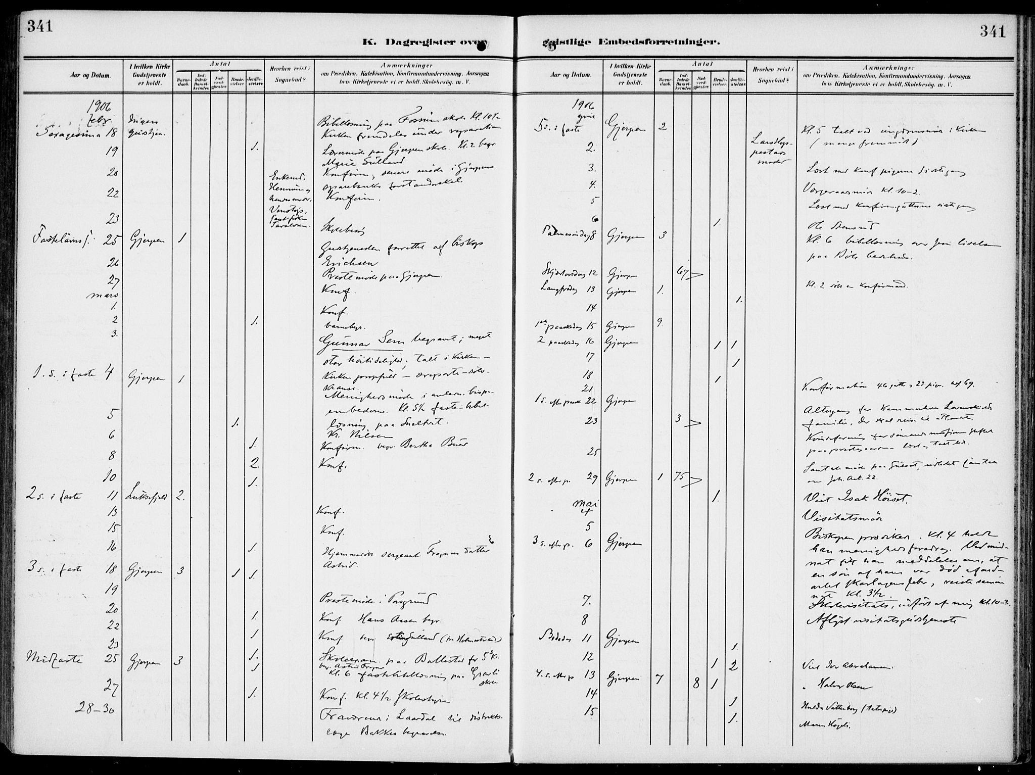 Gjerpen kirkebøker, SAKO/A-265/F/Fa/L0012: Parish register (official) no. I 12, 1905-1913, p. 341