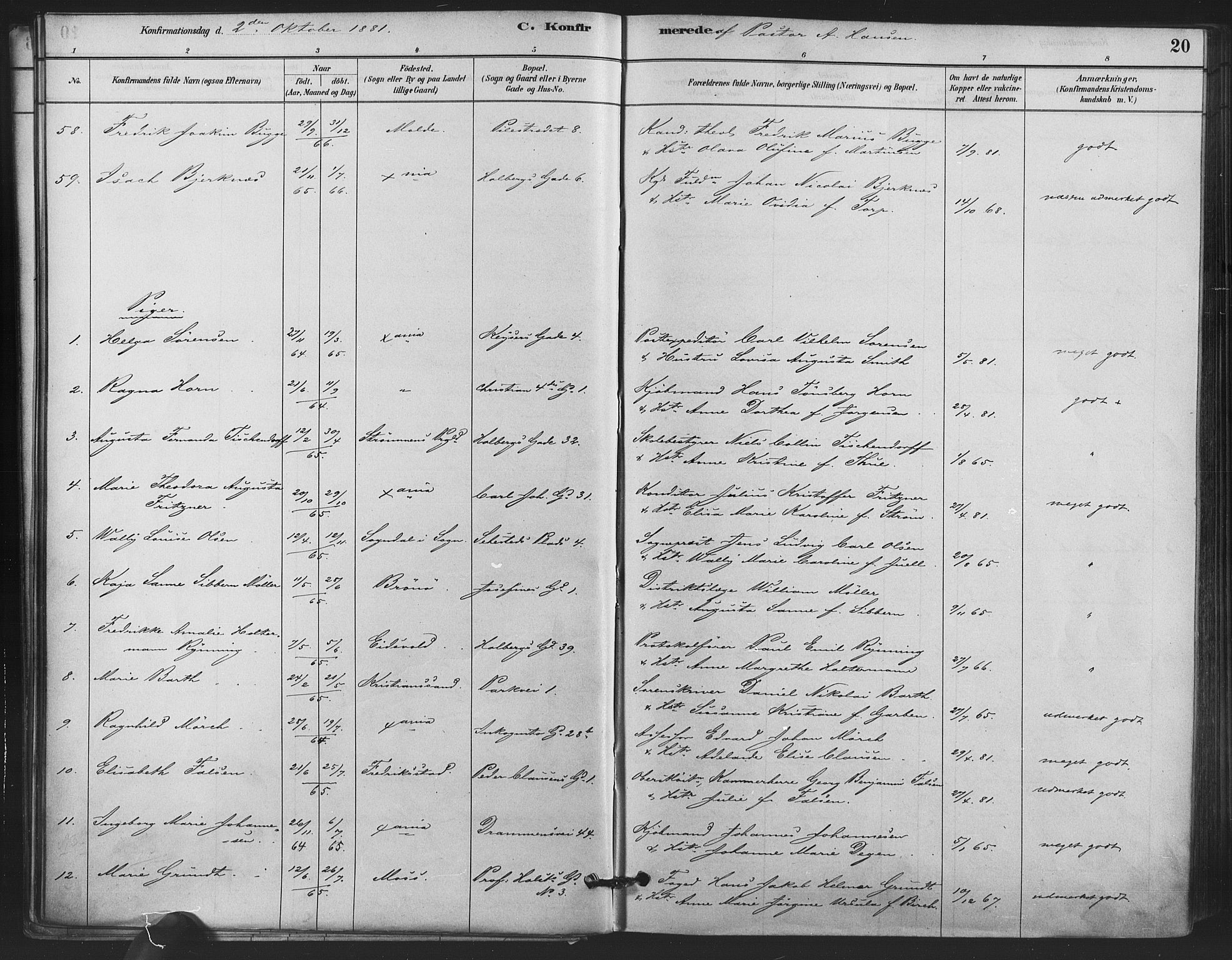 Trefoldighet prestekontor Kirkebøker, SAO/A-10882/F/Fb/L0003: Parish register (official) no. II 3, 1881-1895, p. 20