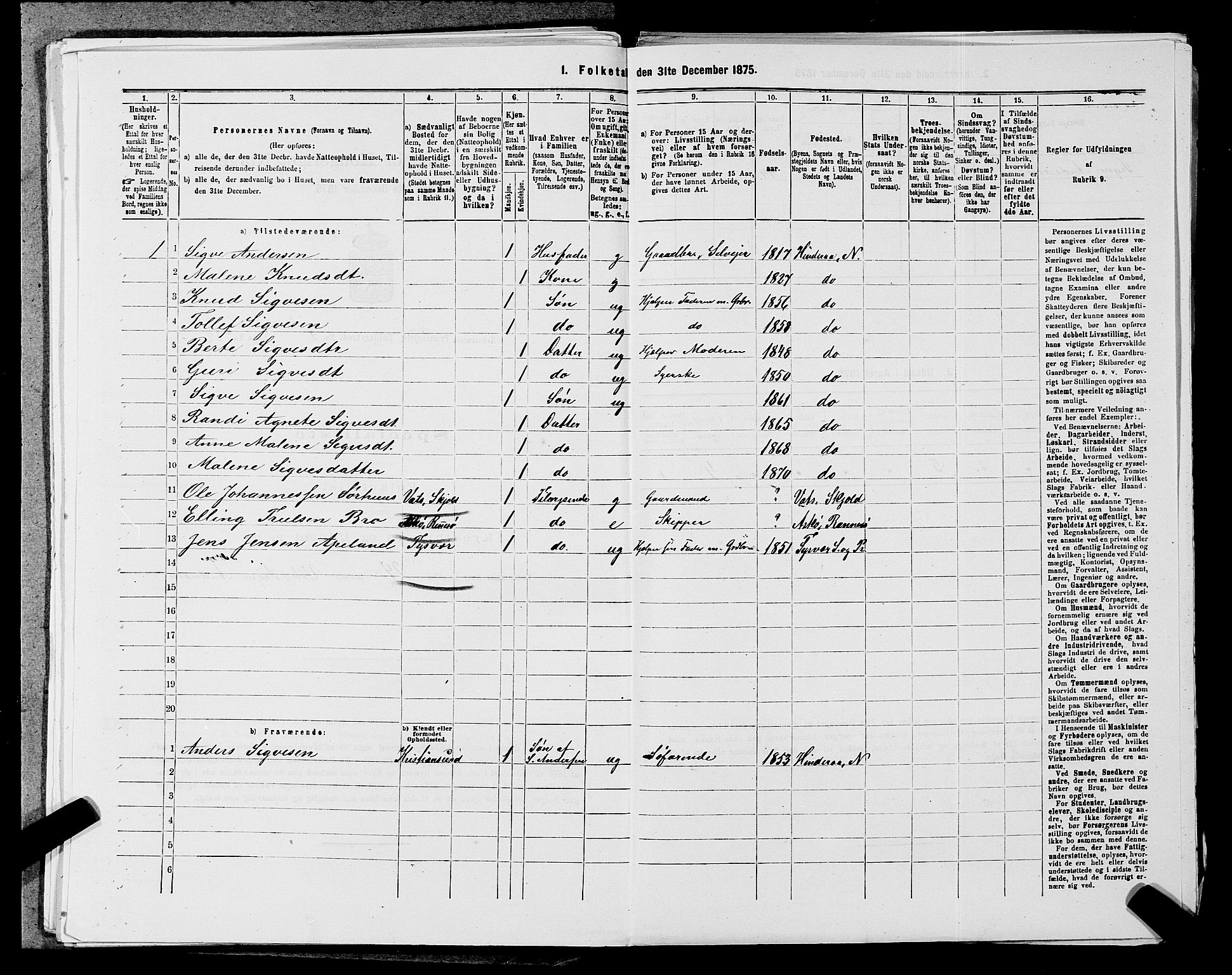 SAST, 1875 census for 1139P Nedstrand, 1875, p. 594