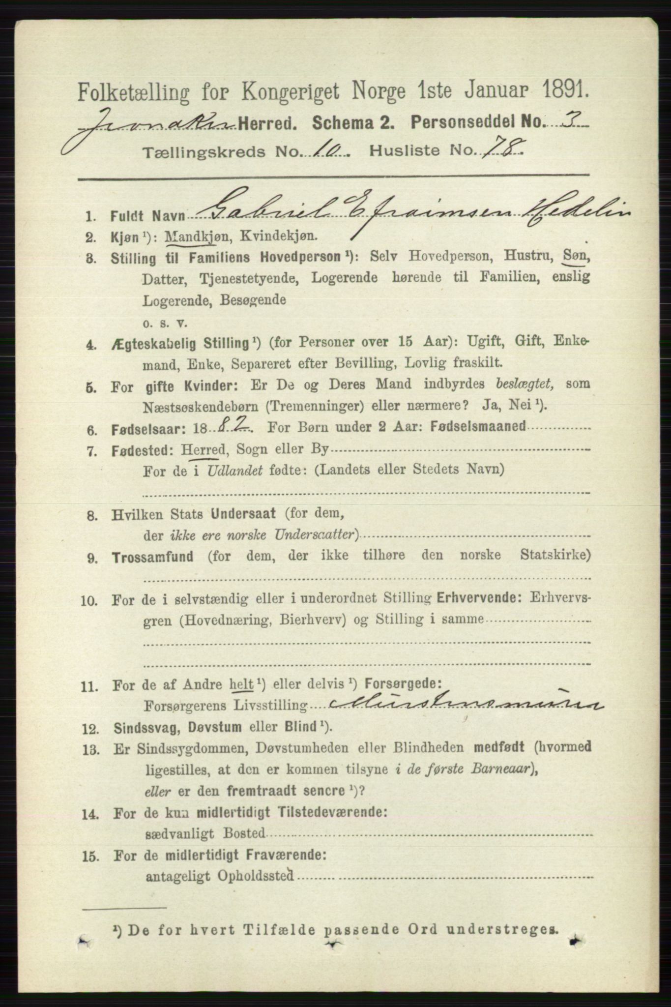 RA, 1891 census for 0532 Jevnaker, 1891, p. 6107