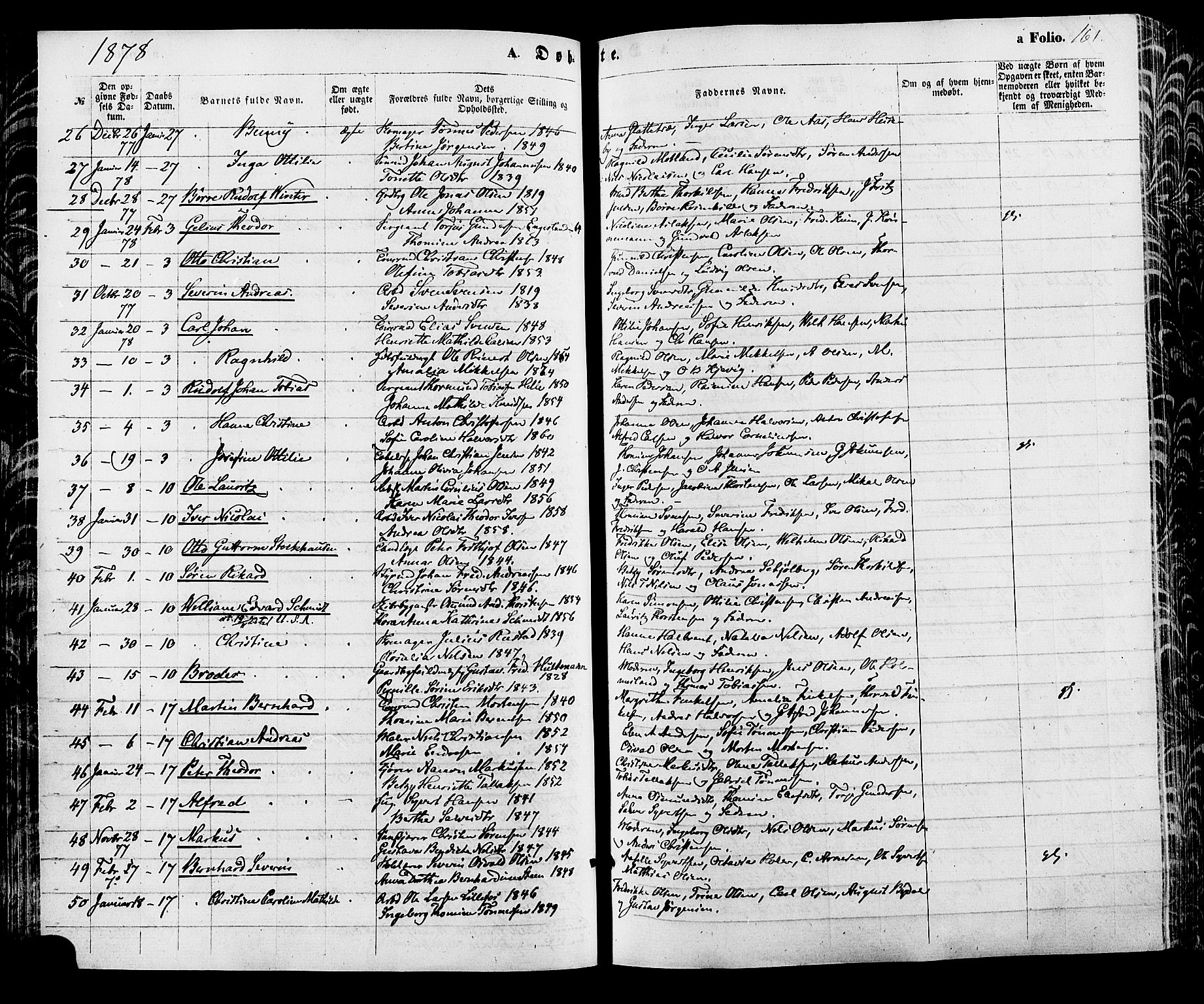 Kristiansand domprosti, SAK/1112-0006/F/Fa/L0015: Parish register (official) no. A 15, 1867-1880, p. 161