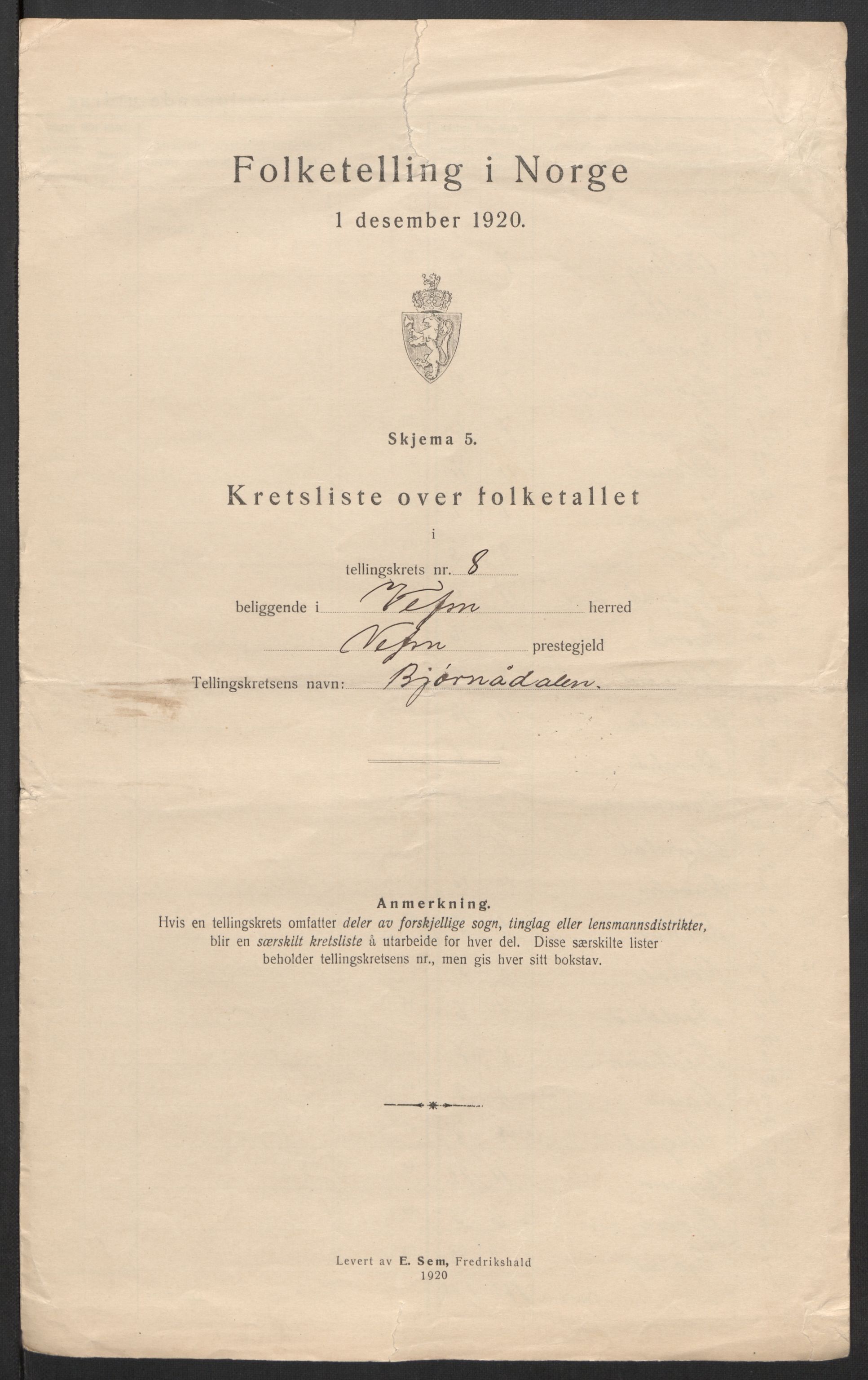 SAT, 1920 census for Vefsn, 1920, p. 30