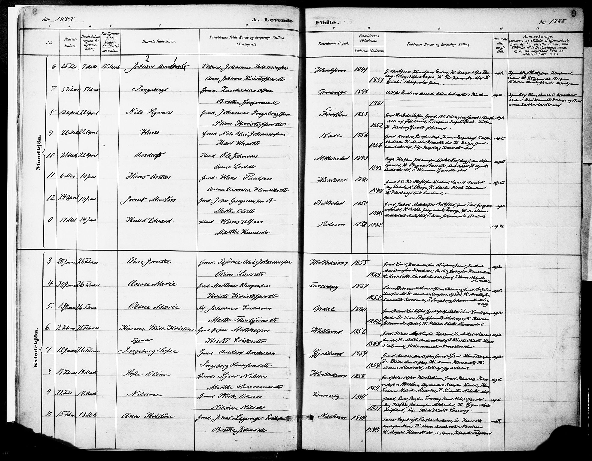 Tysnes sokneprestembete, SAB/A-78601/H/Haa: Parish register (official) no. D 1, 1887-1904, p. 9