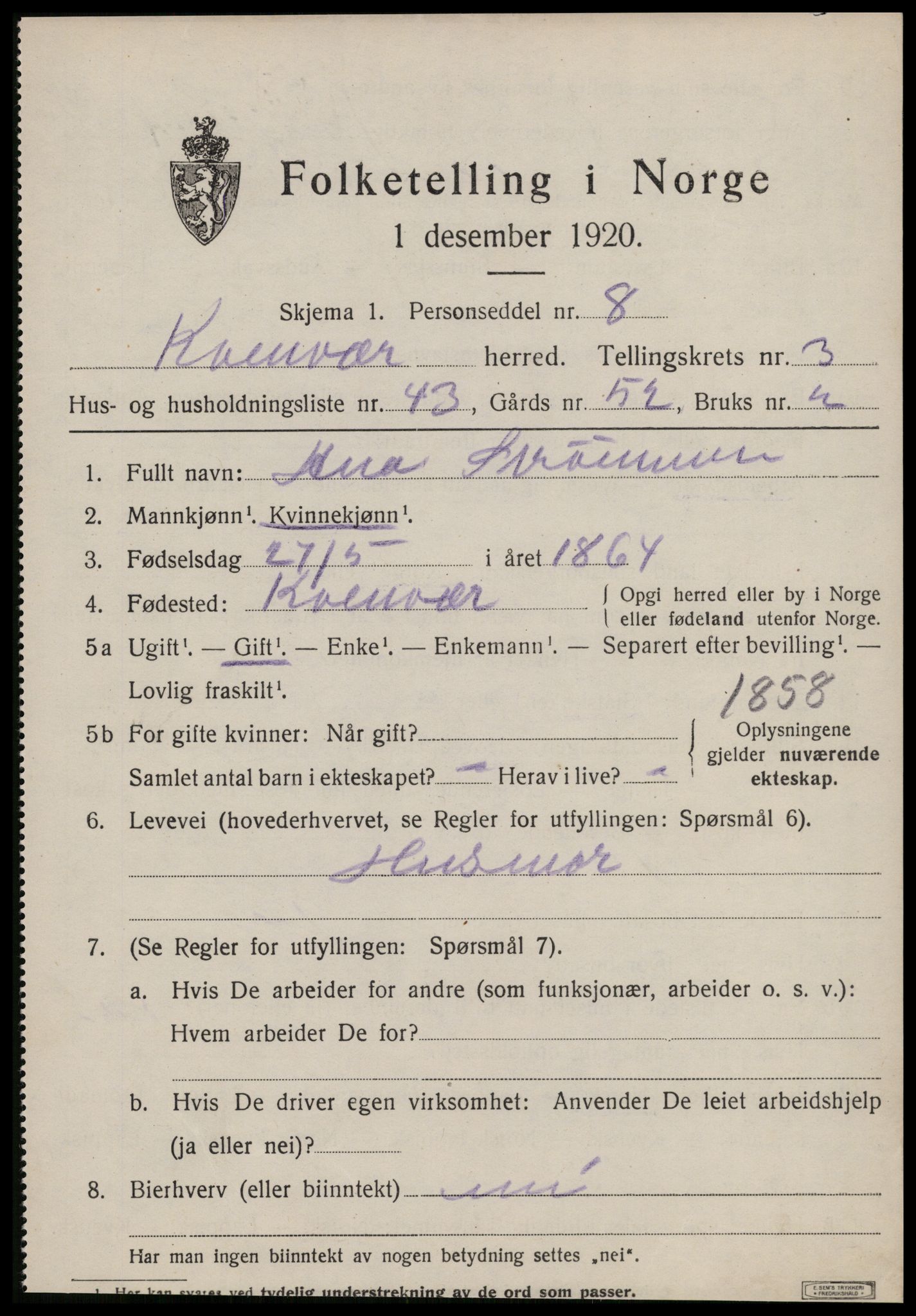 SAT, 1920 census for Kvenvær, 1920, p. 1418