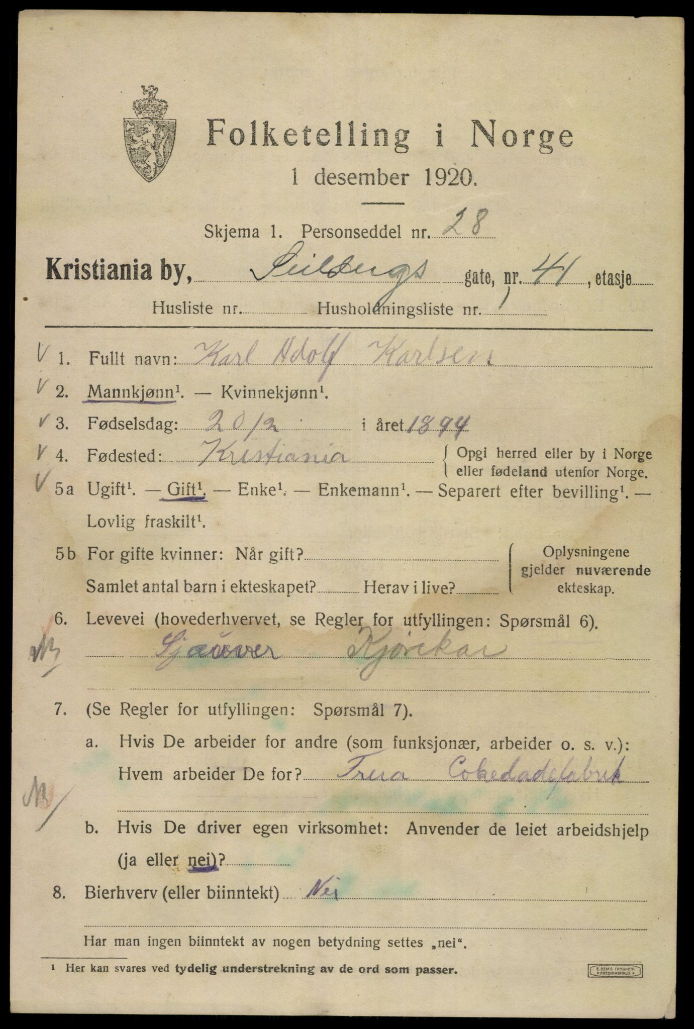 SAO, 1920 census for Kristiania, 1920, p. 508891