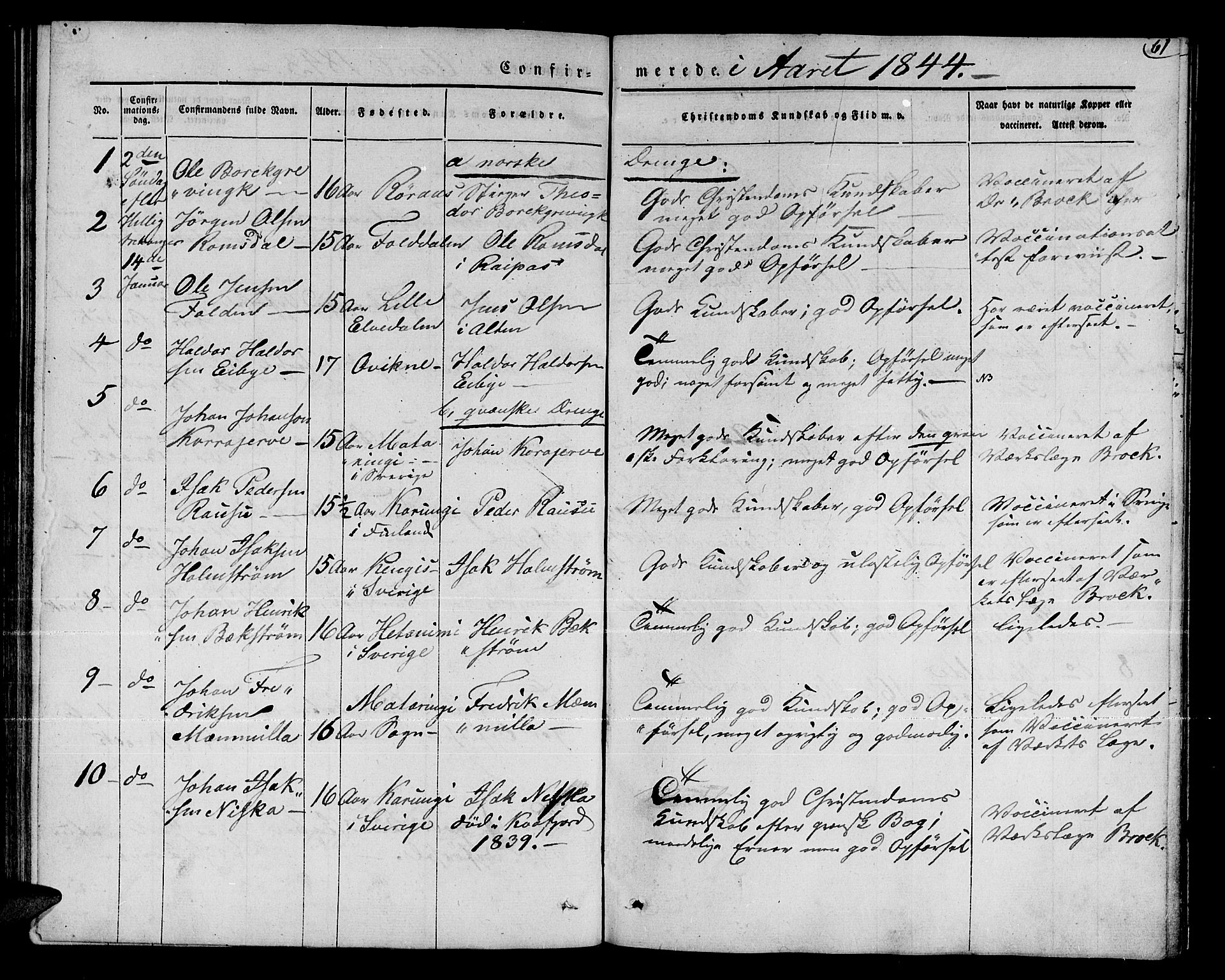 Talvik sokneprestkontor, SATØ/S-1337/H/Ha/L0015kirke: Parish register (official) no. 15, 1837-1847, p. 61
