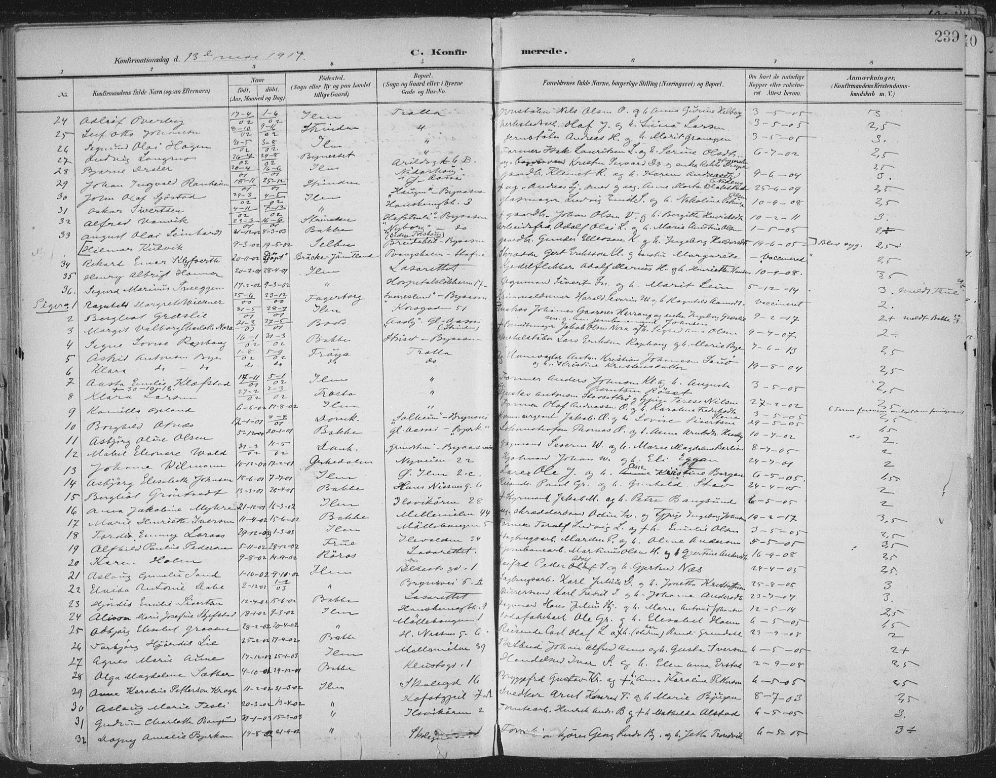 Ministerialprotokoller, klokkerbøker og fødselsregistre - Sør-Trøndelag, SAT/A-1456/603/L0167: Parish register (official) no. 603A06, 1896-1932, p. 239