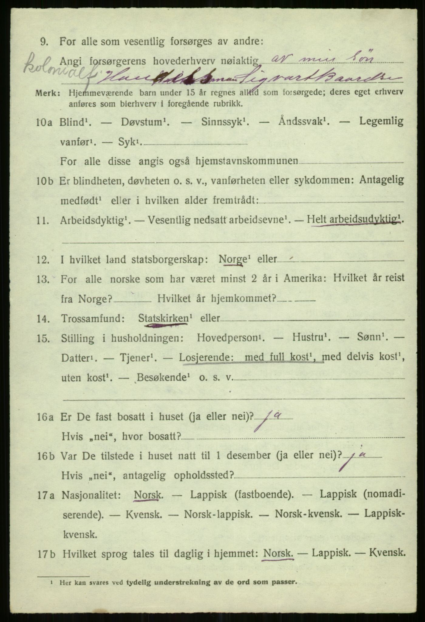 SATØ, 1920 census for Helgøy, 1920, p. 1406