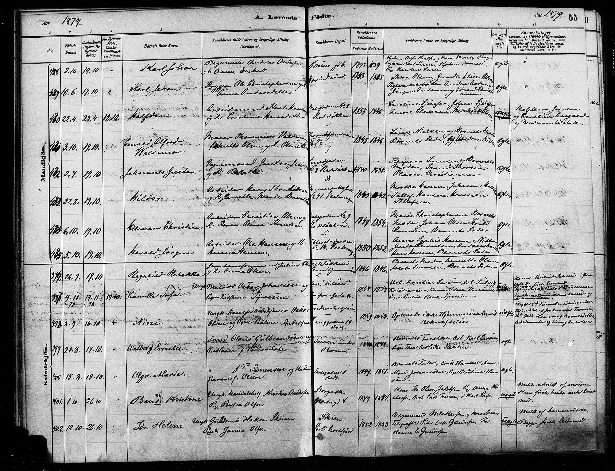 Østre Aker prestekontor Kirkebøker, SAO/A-10840/F/Fa/L0006: Parish register (official) no. I 5, 1879-1882, p. 55