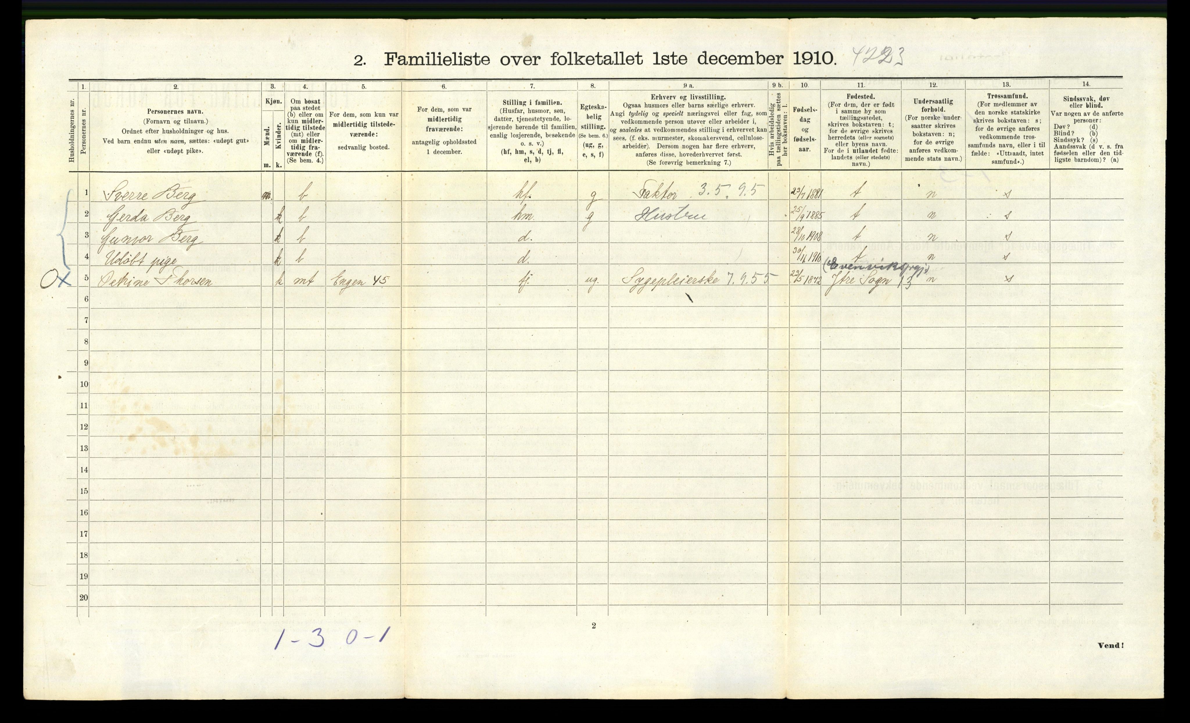 RA, 1910 census for Bergen, 1910, p. 7696