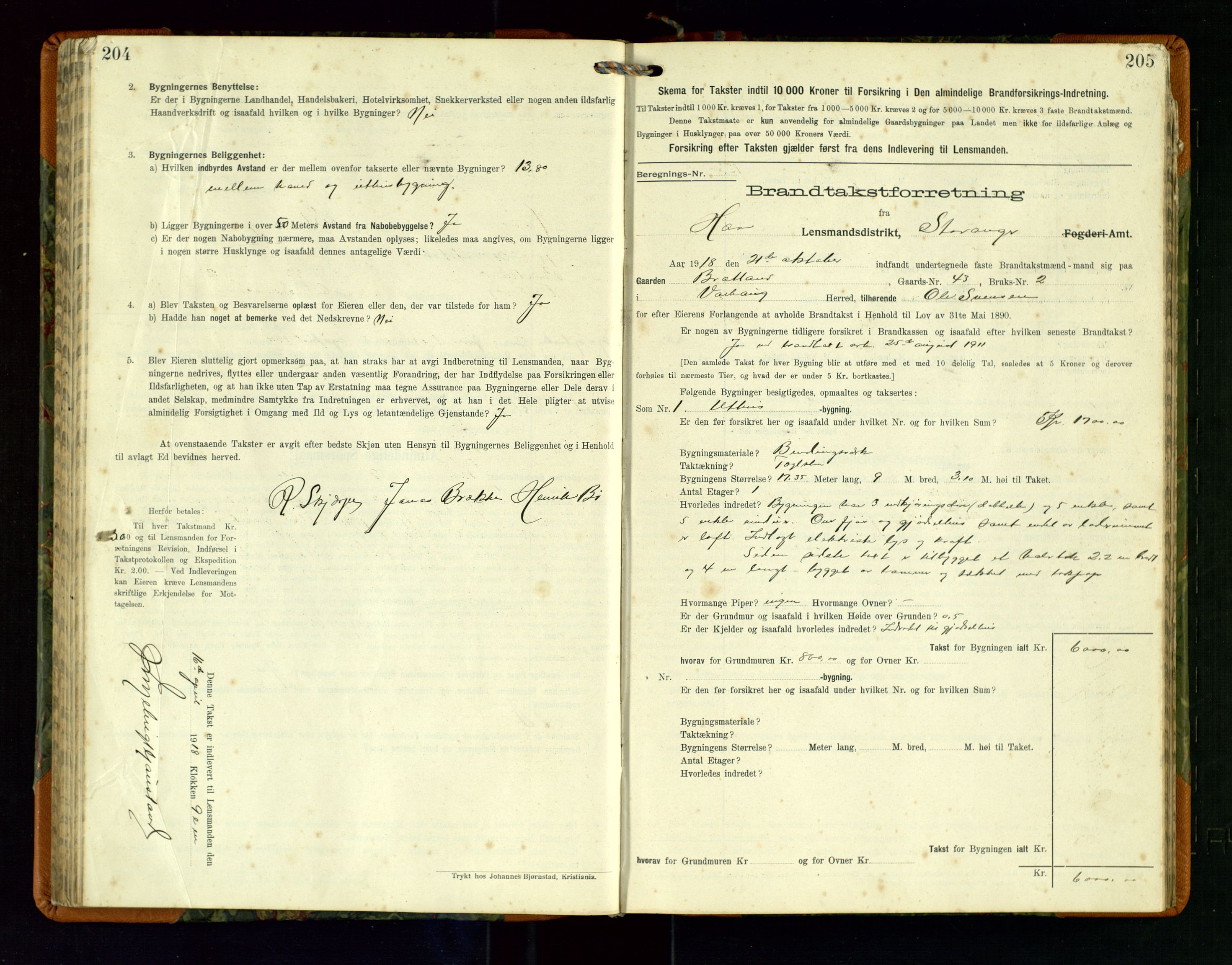 Hå lensmannskontor, SAST/A-100456/Goa/L0004: Takstprotokoll (skjema), 1911-1926, p. 204-205