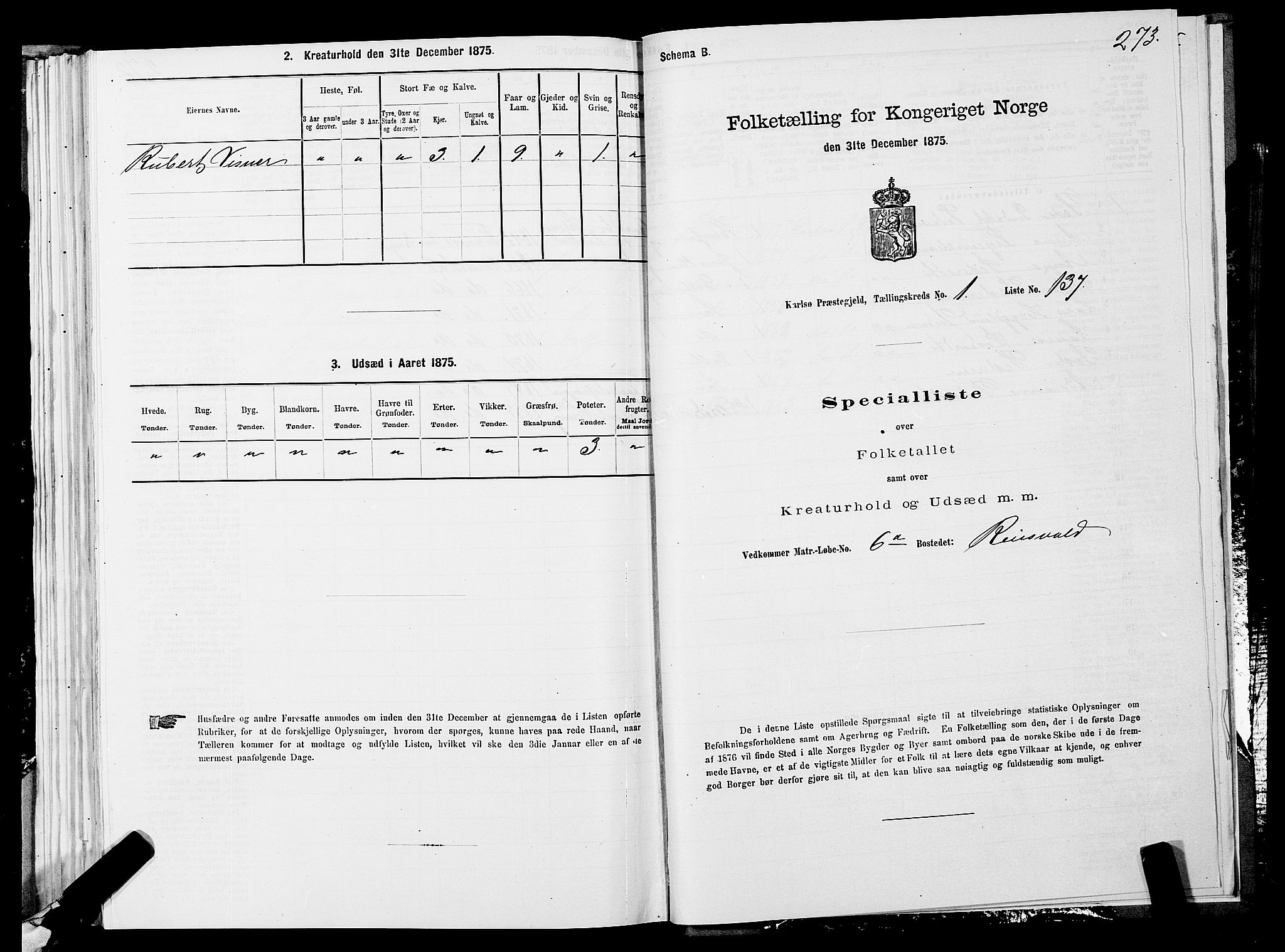 SATØ, 1875 census for 1936P Karlsøy, 1875, p. 1273