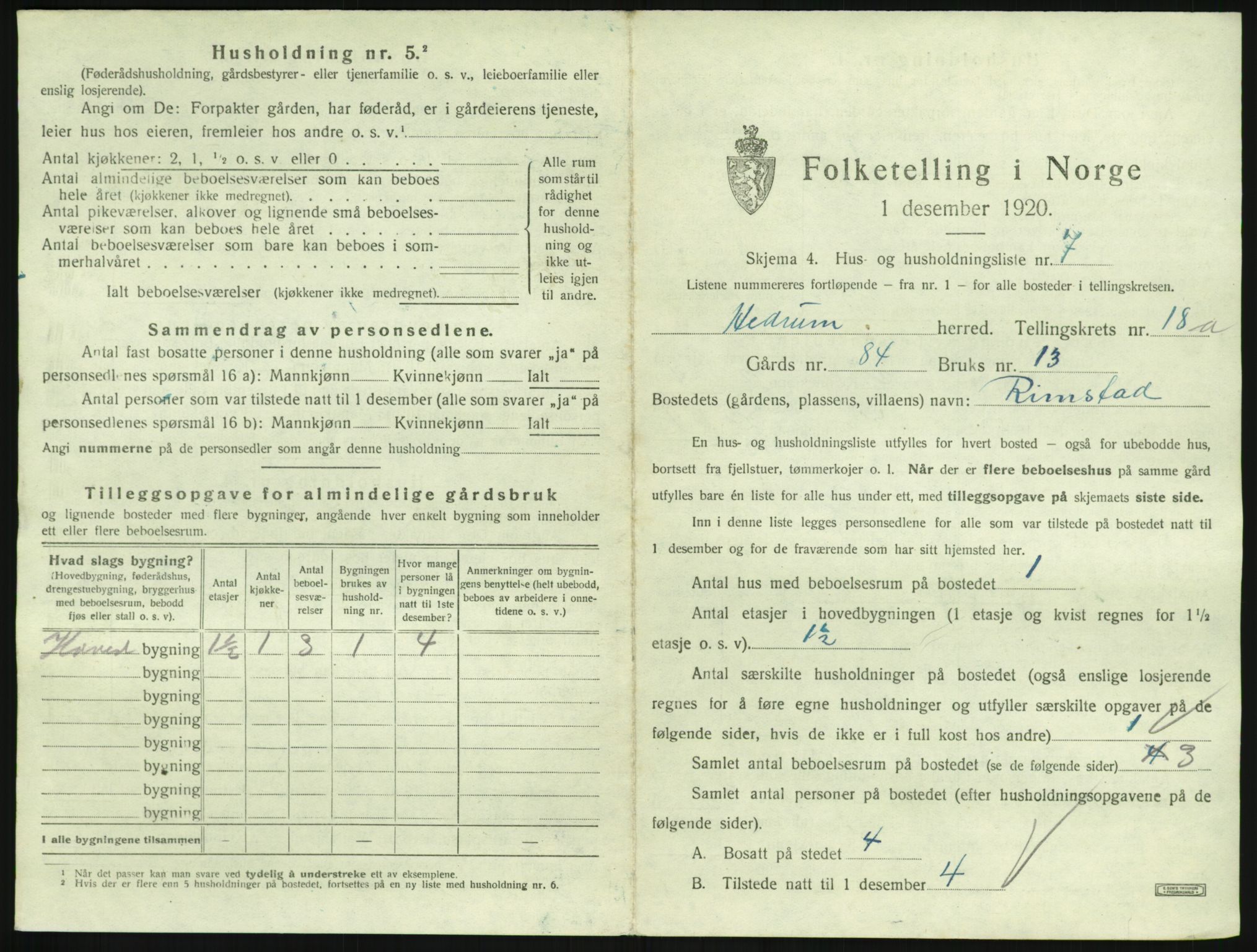 SAKO, 1920 census for Hedrum, 1920, p. 1577