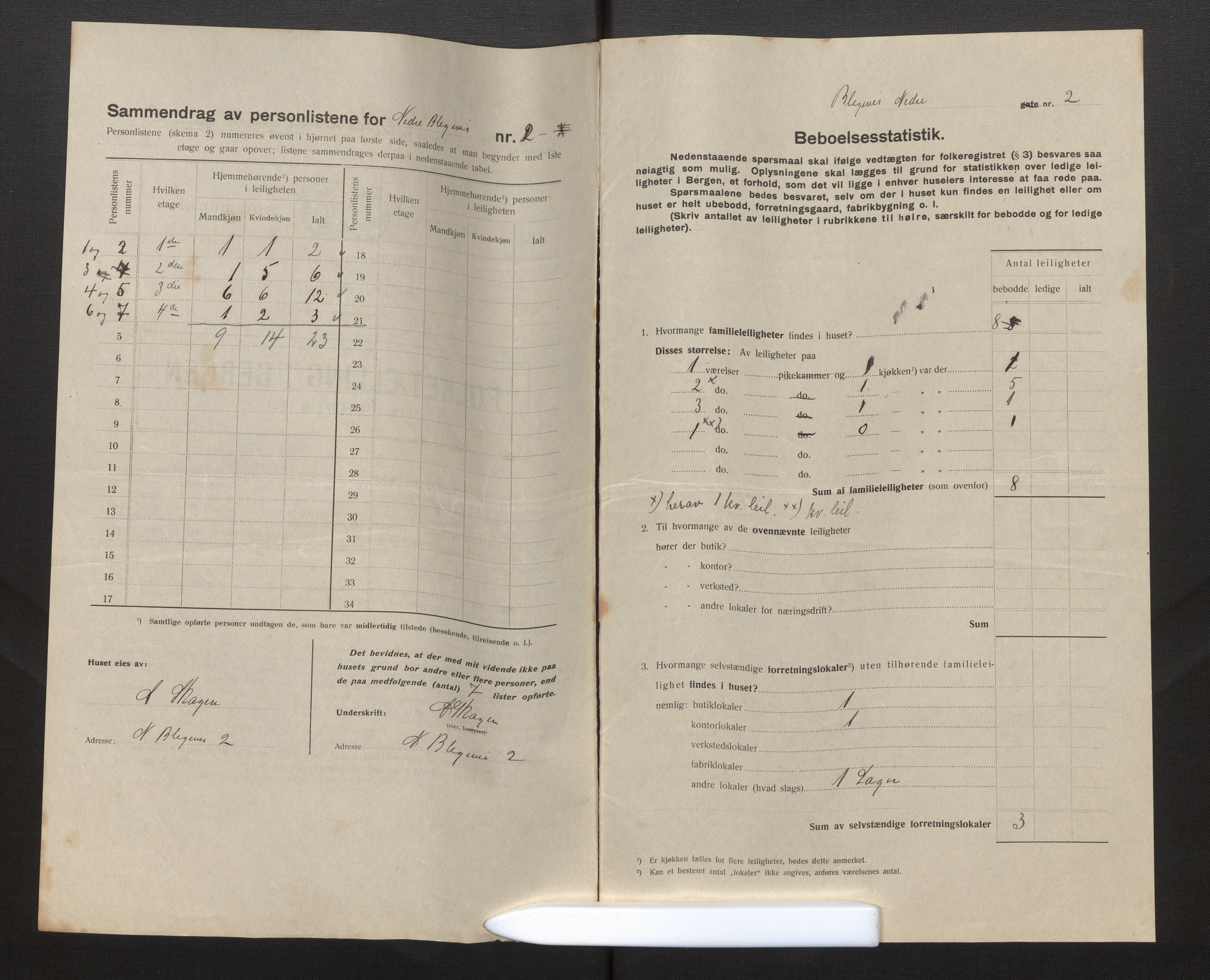 SAB, Municipal Census 1917 for Bergen, 1917, p. 2840