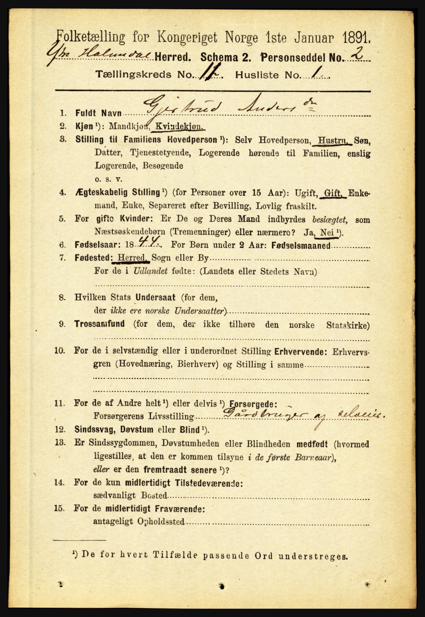 RA, 1891 census for 1429 Ytre Holmedal, 1891, p. 2787