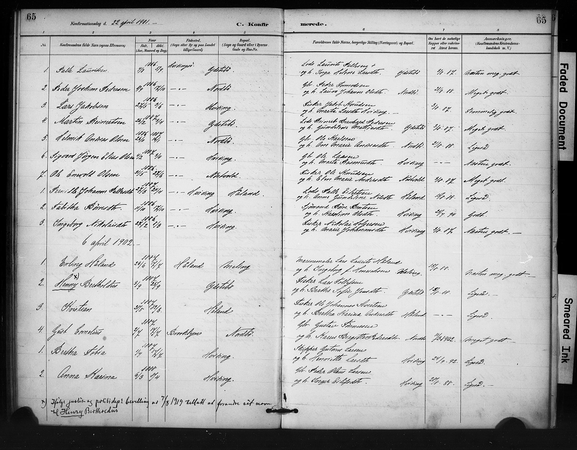 Rennesøy sokneprestkontor, SAST/A -101827/H/Ha/Haa/L0013: Parish register (official) no. A 12, 1888-1916, p. 65