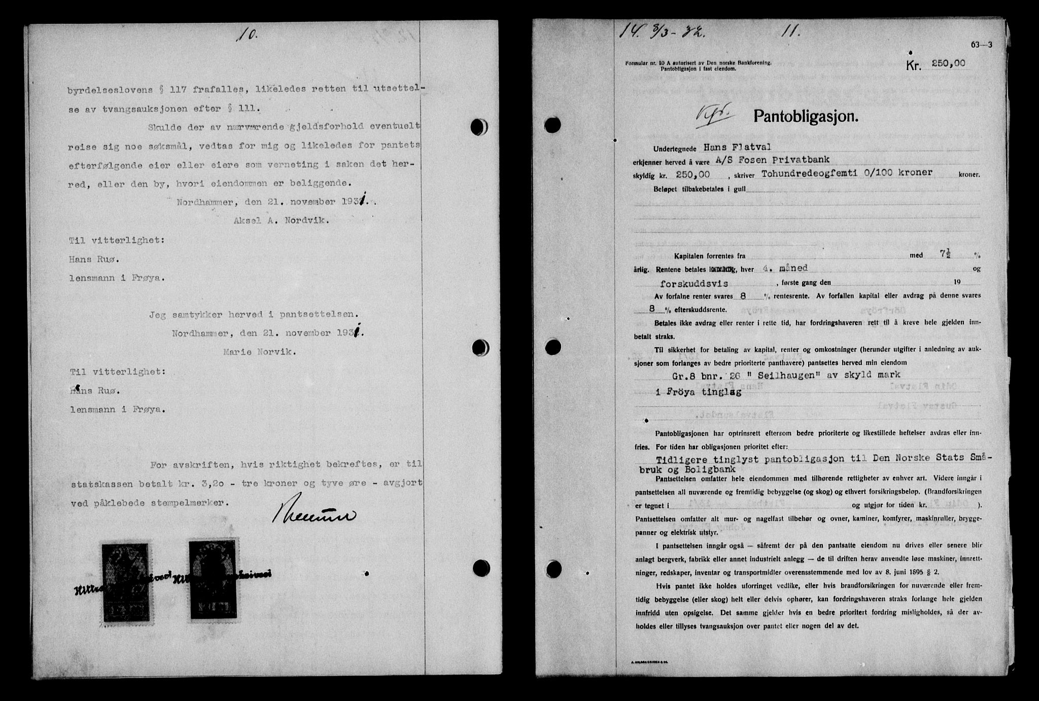 Hitra sorenskriveri, AV/SAT-A-0018/2/2C/2Ca/L0018: Mortgage book no. 18, 1932-1932, p. 10-11
