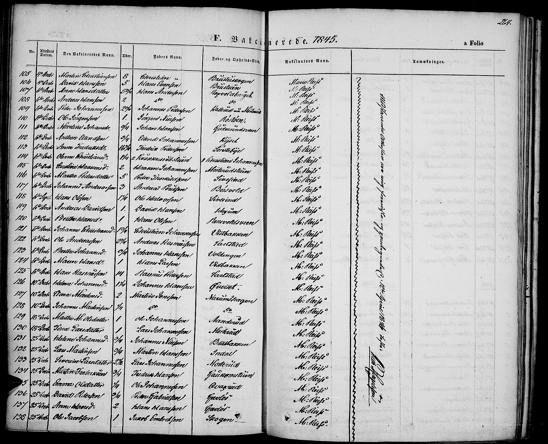 Vestre Toten prestekontor, SAH/PREST-108/H/Ha/Haa/L0004: Parish register (official) no. 4, 1844-1849, p. 264