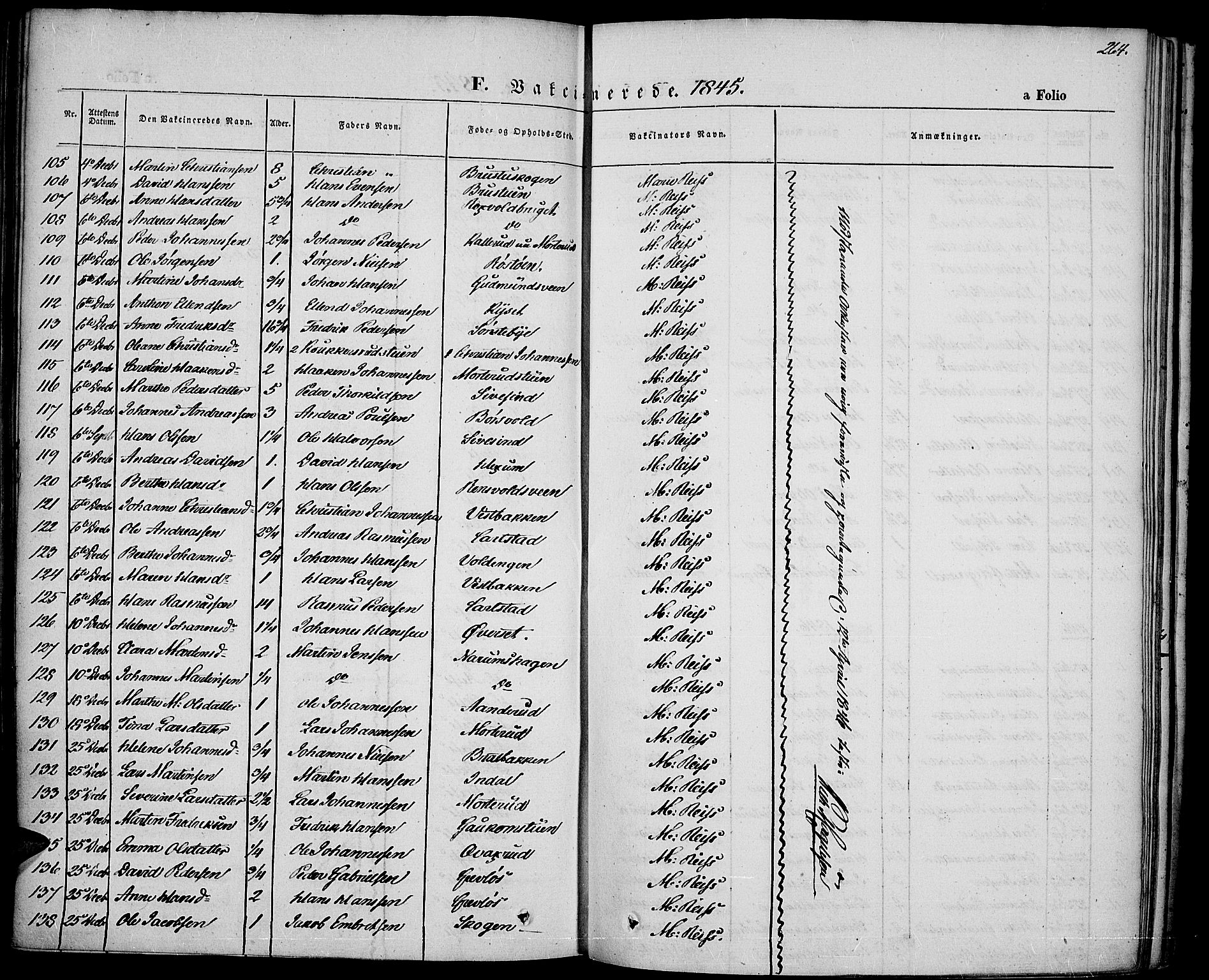 Vestre Toten prestekontor, AV/SAH-PREST-108/H/Ha/Haa/L0004: Parish register (official) no. 4, 1844-1849, p. 264