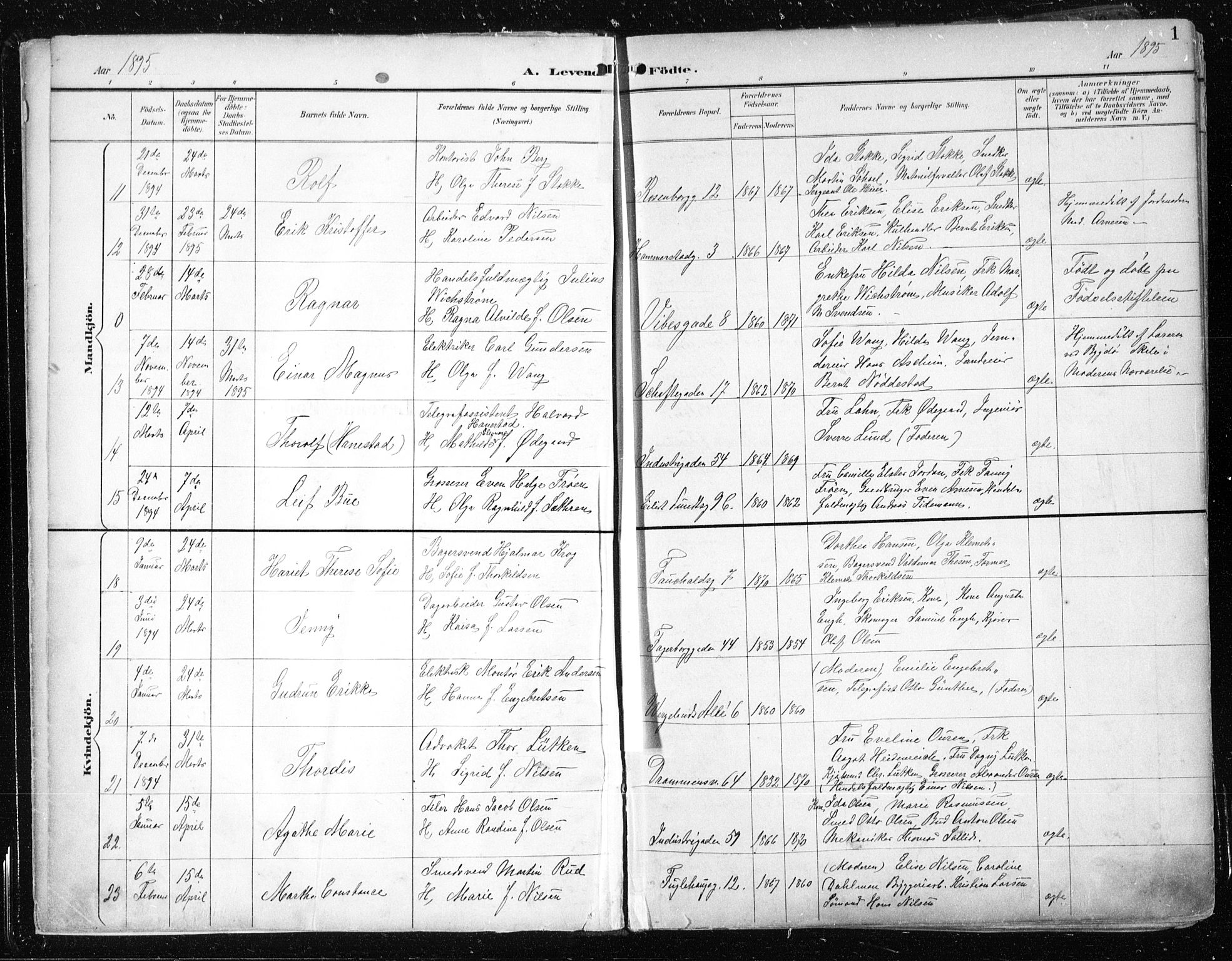 Uranienborg prestekontor Kirkebøker, AV/SAO-A-10877/F/Fa/L0005: Parish register (official) no. 5, 1895-1907, p. 1