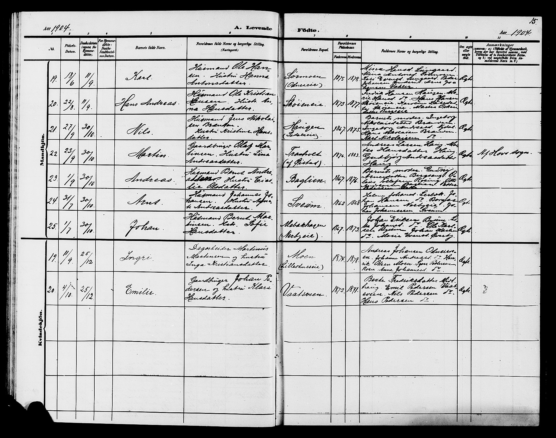 Søndre Land prestekontor, AV/SAH-PREST-122/L/L0005: Parish register (copy) no. 5, 1902-1911, p. 15