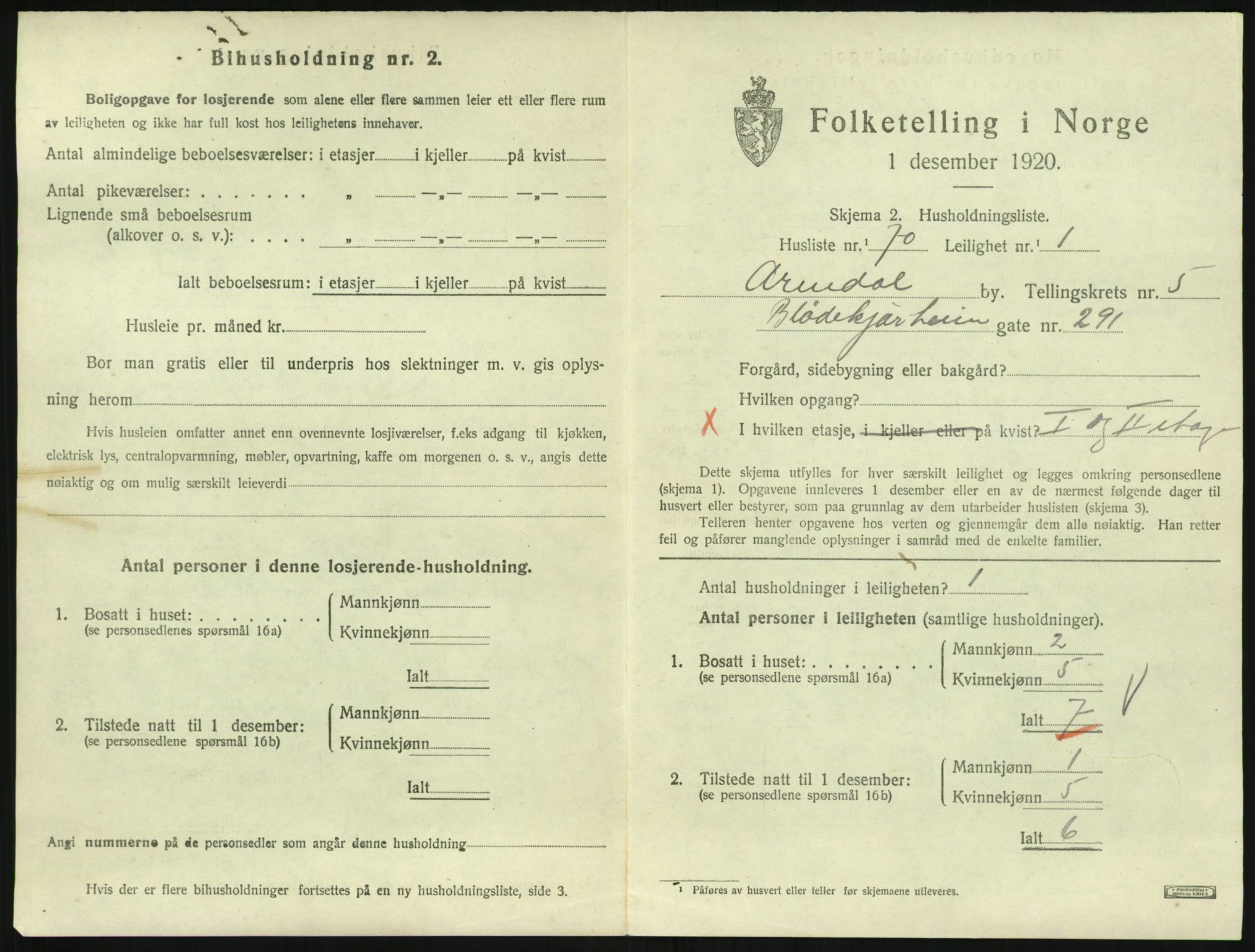 SAK, 1920 census for Arendal, 1920, p. 5144