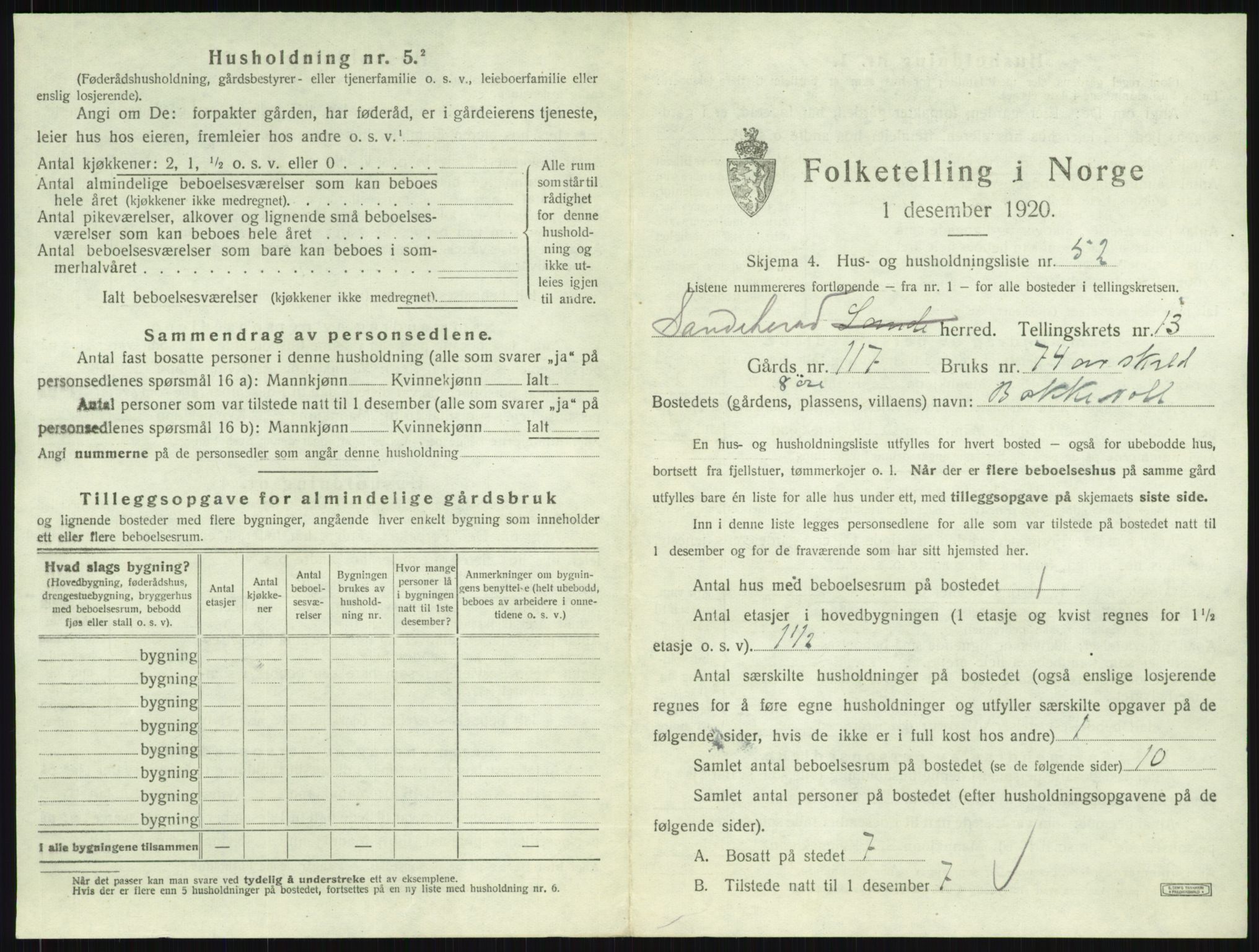SAKO, 1920 census for Sandeherred, 1920, p. 2839