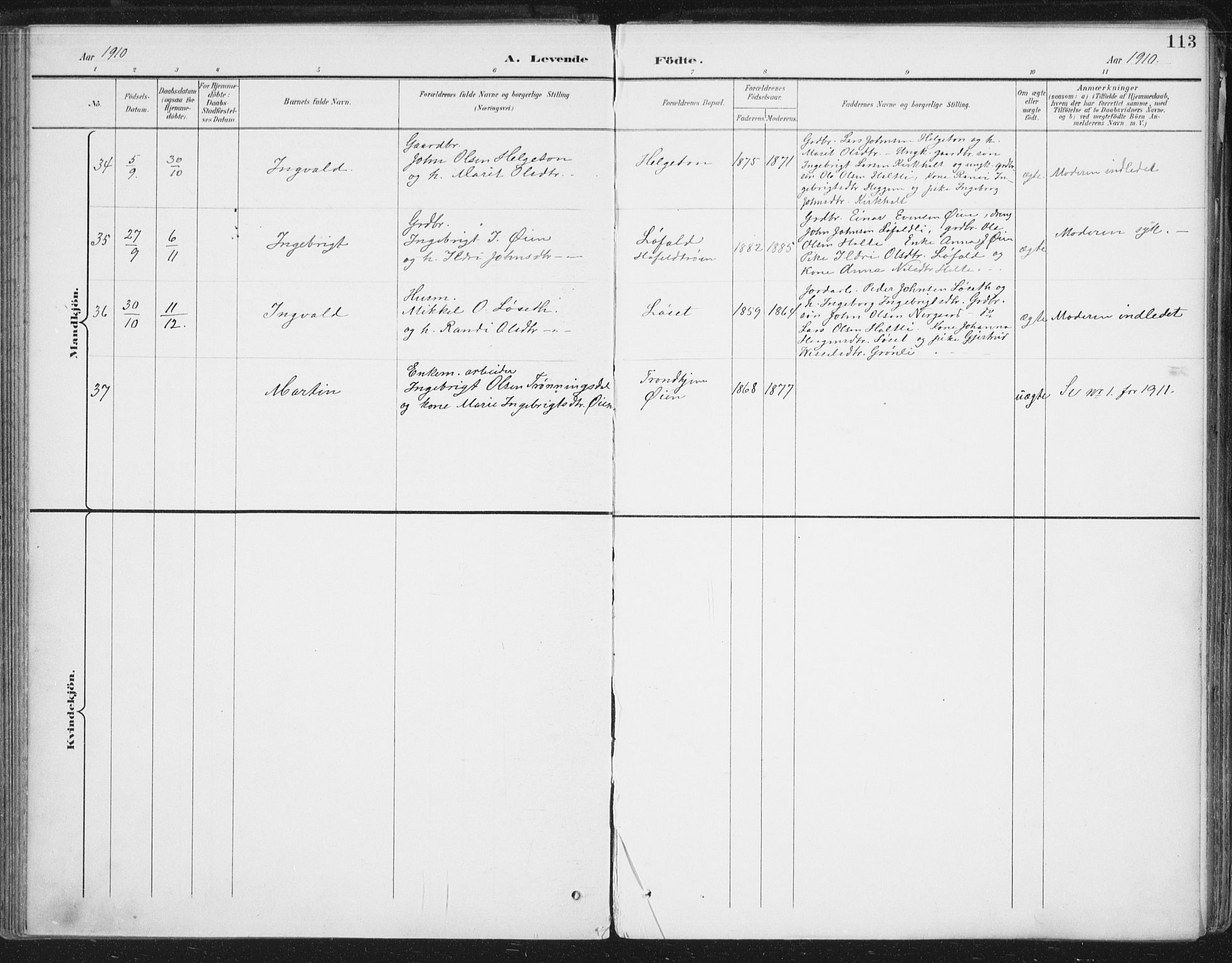 Ministerialprotokoller, klokkerbøker og fødselsregistre - Møre og Romsdal, AV/SAT-A-1454/598/L1072: Parish register (official) no. 598A06, 1896-1910, p. 113