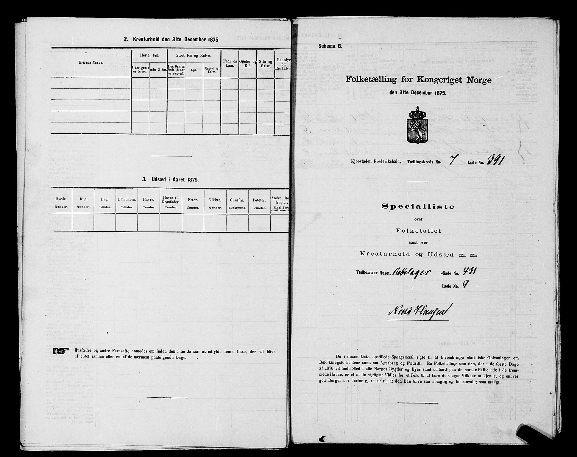 RA, 1875 census for 0101P Fredrikshald, 1875, p. 957