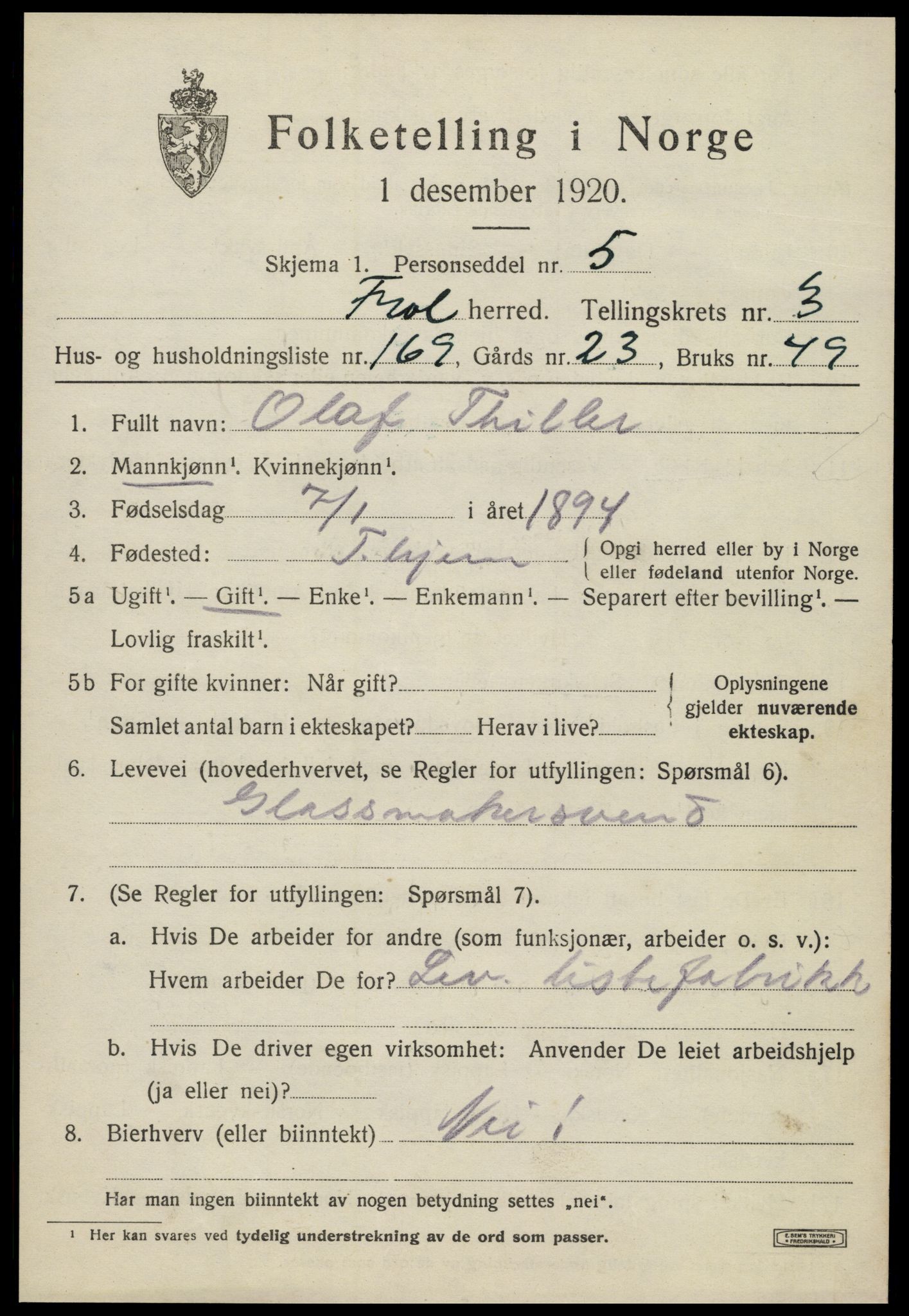 SAT, 1920 census for Frol, 1920, p. 5461