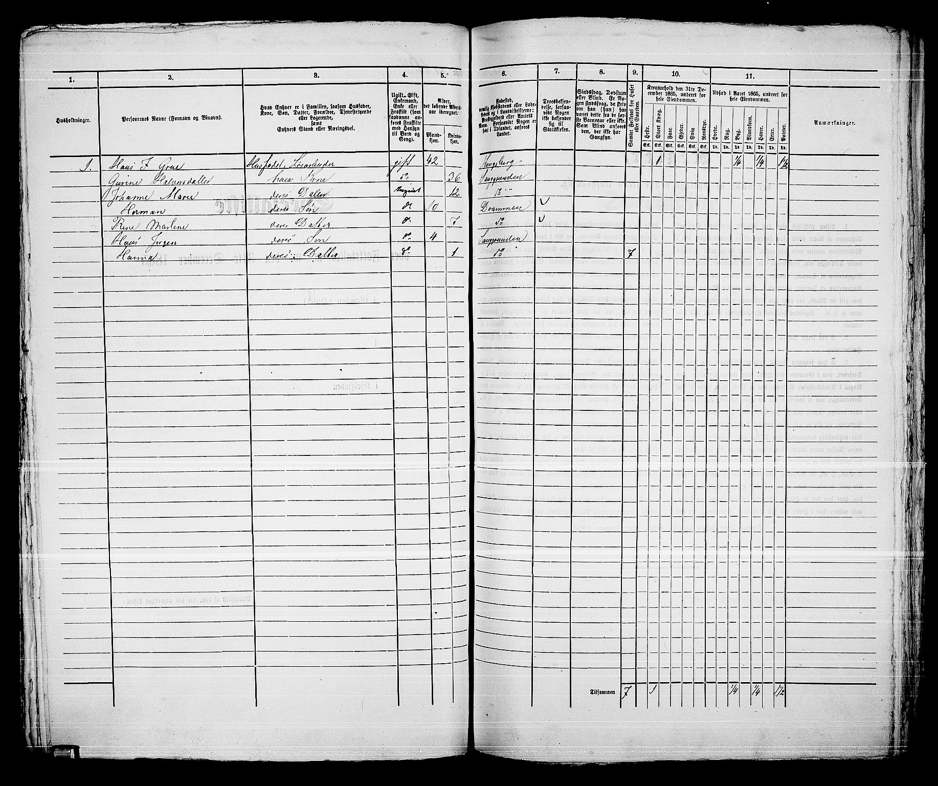 RA, 1865 census for Kongsberg/Kongsberg, 1865, p. 1357