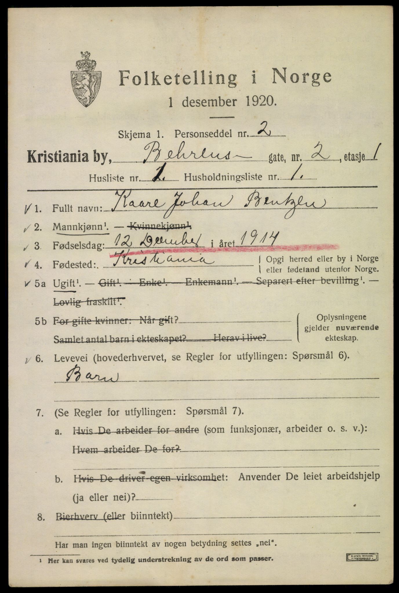 SAO, 1920 census for Kristiania, 1920, p. 150221