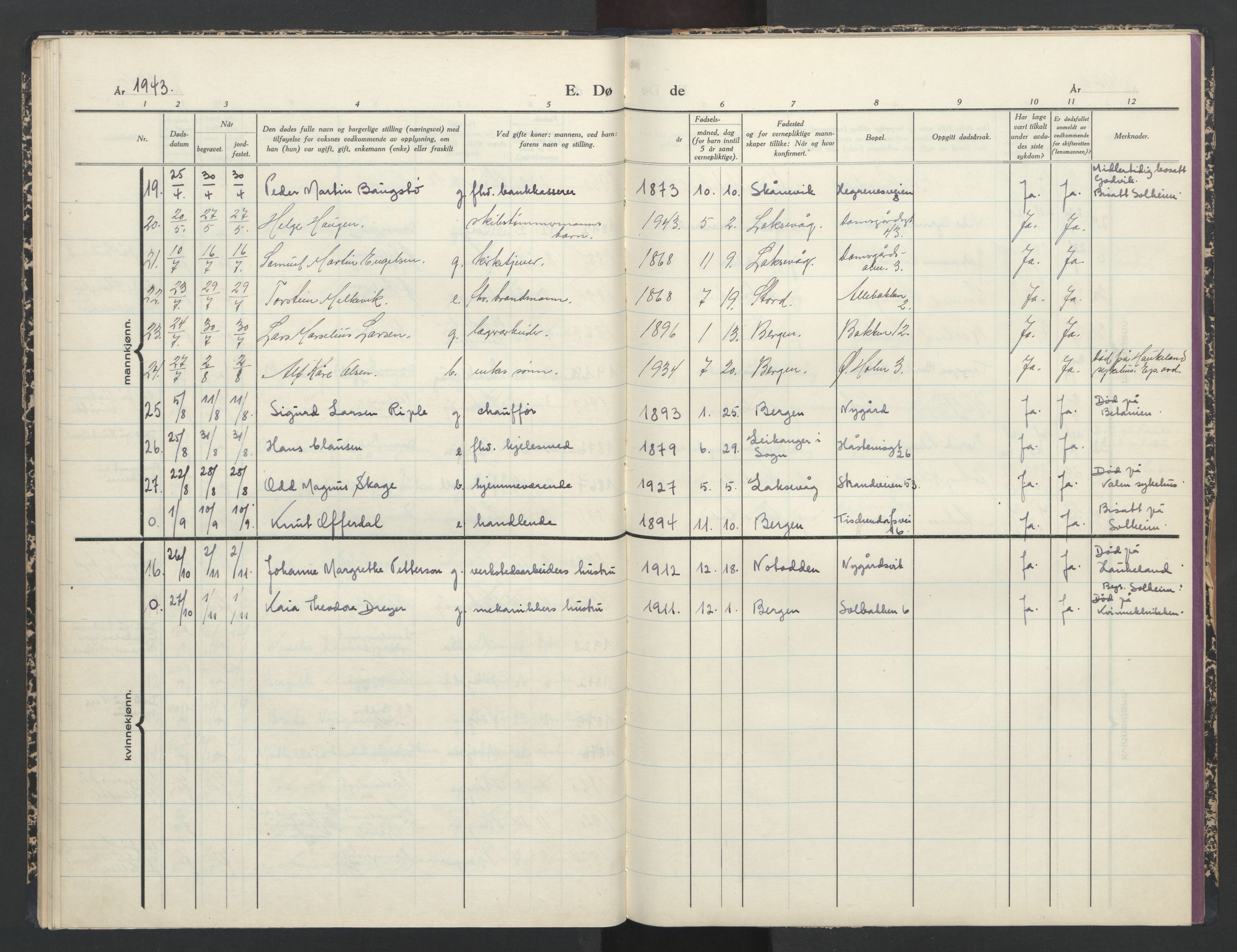 Laksevåg Sokneprestembete, AV/SAB-A-76501/H/Ha/Haa/Haaa/L0003: Parish register (official) no. A 3, 1942-1943