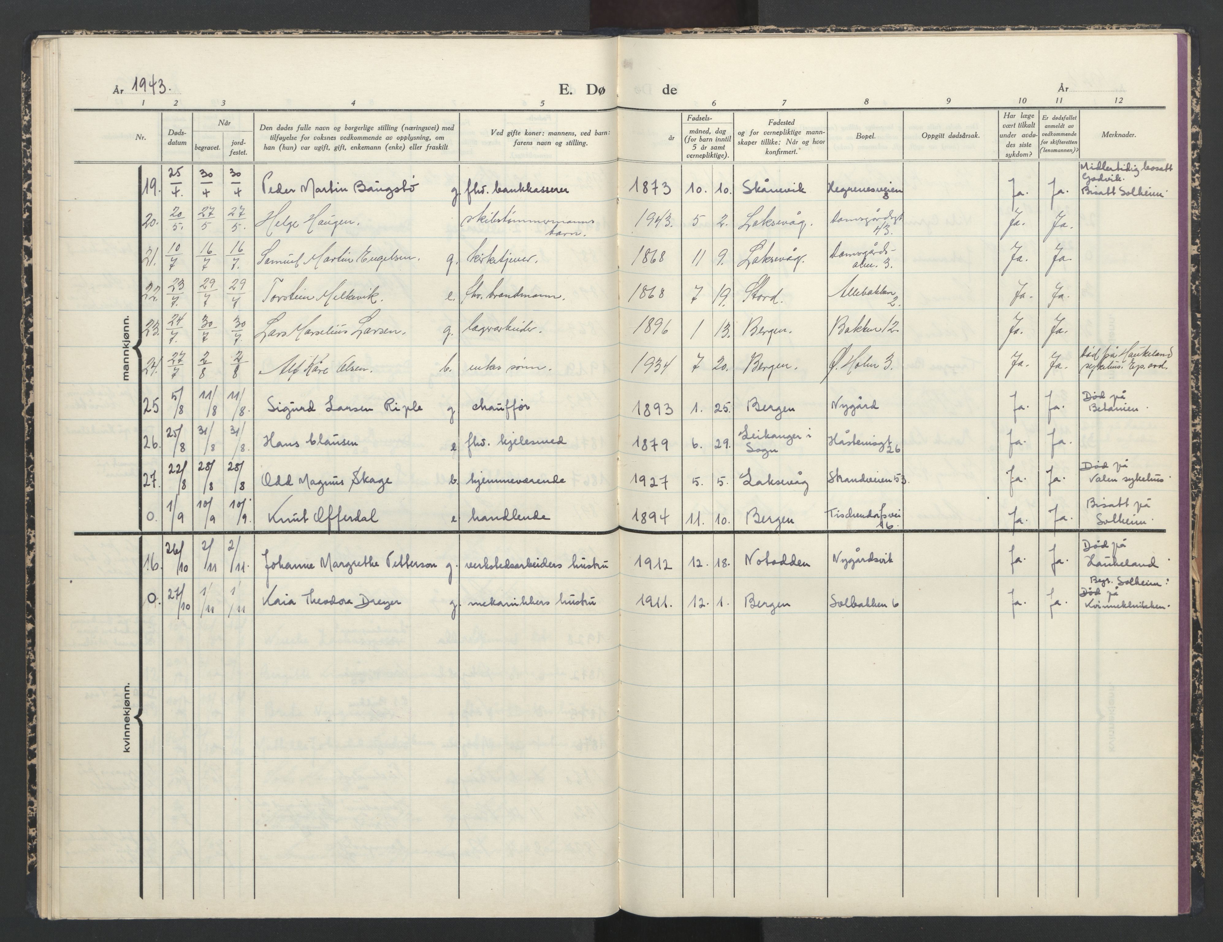 Laksevåg Sokneprestembete, SAB/A-76501/H/Ha/Haa/Haaa/L0003: Parish register (official) no. A 3, 1942-1943